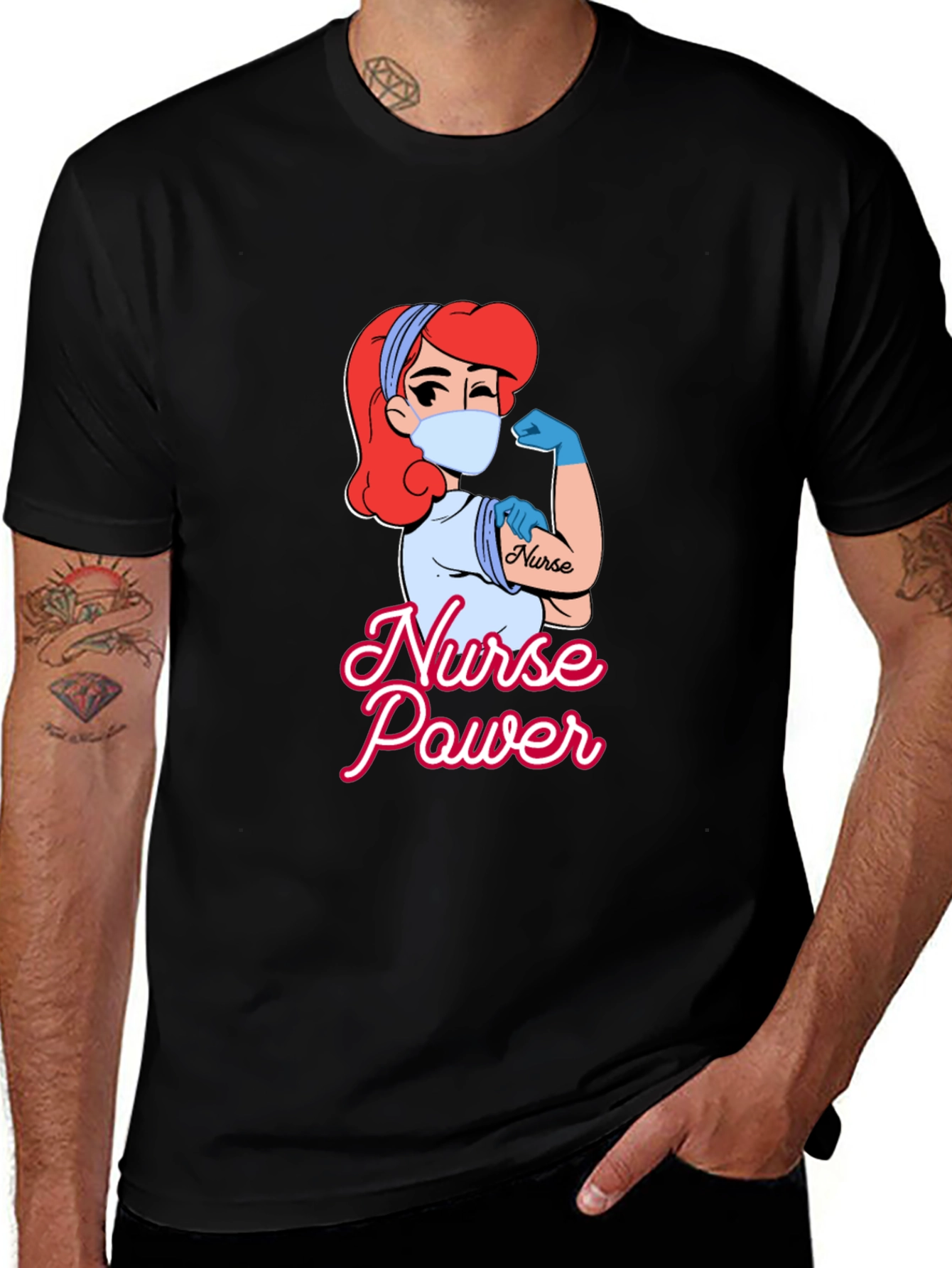 Variant 6 of Nurse Power Graphic T-Shirt - Black
