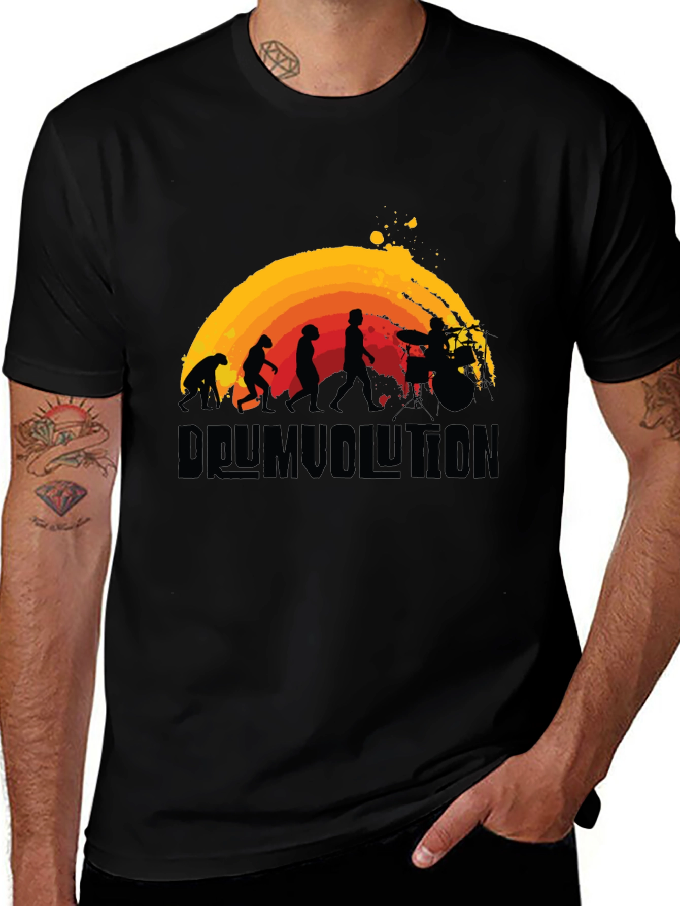 Variant 28 of Drumvolution T-Shirt - Evolution of a Drummer Black Tee