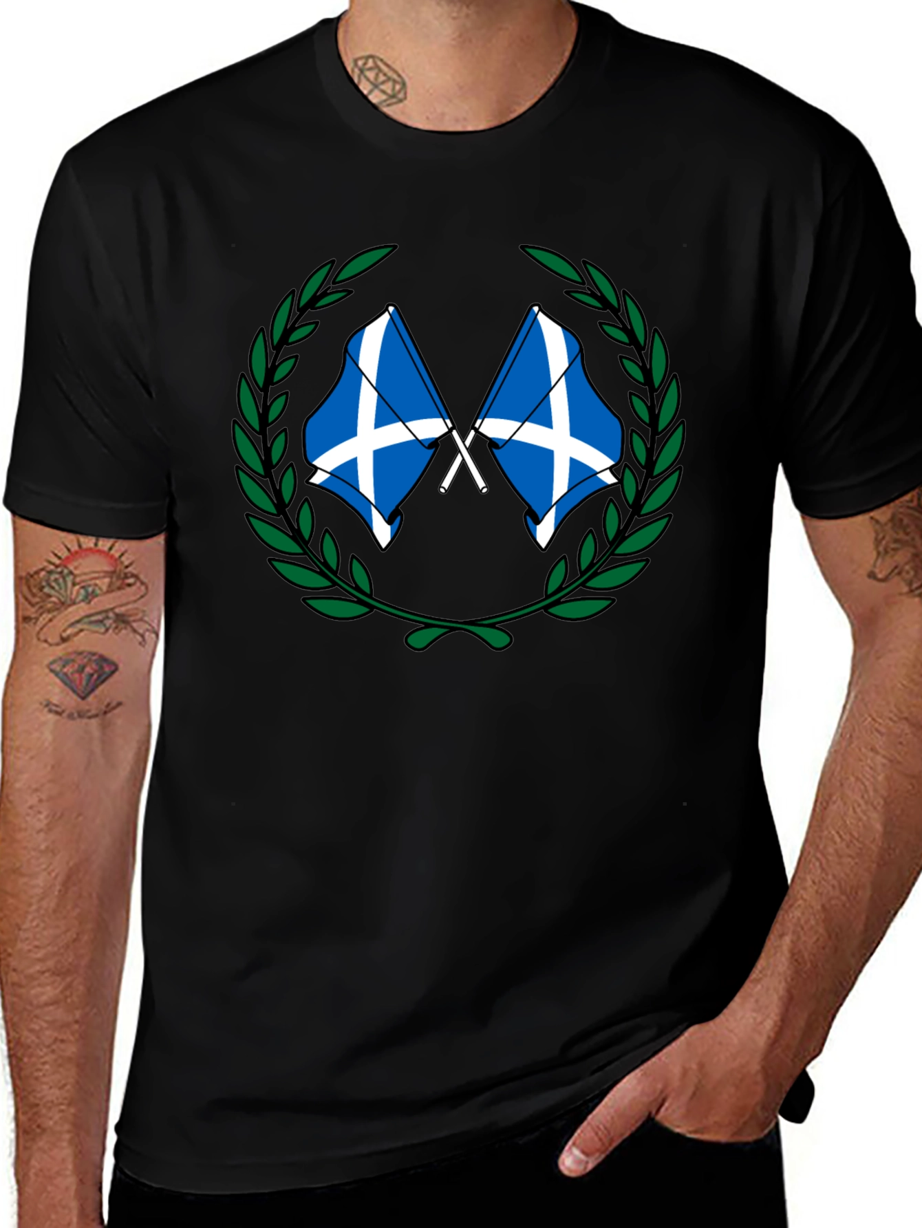 Scottish Flag Wreath Graphic Tee - Black