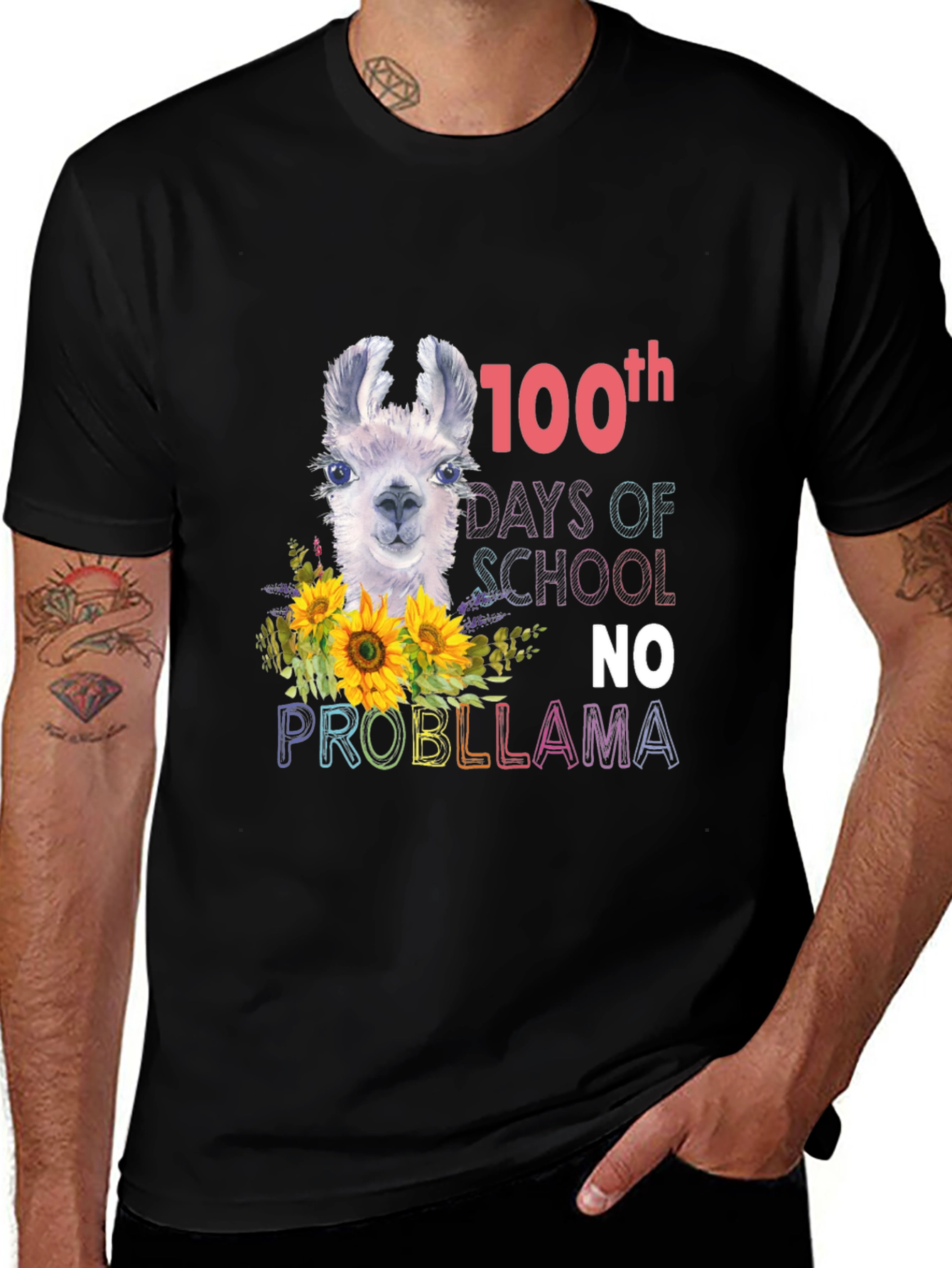Variant 9 of 100th Day of School Llama Graphic Tee