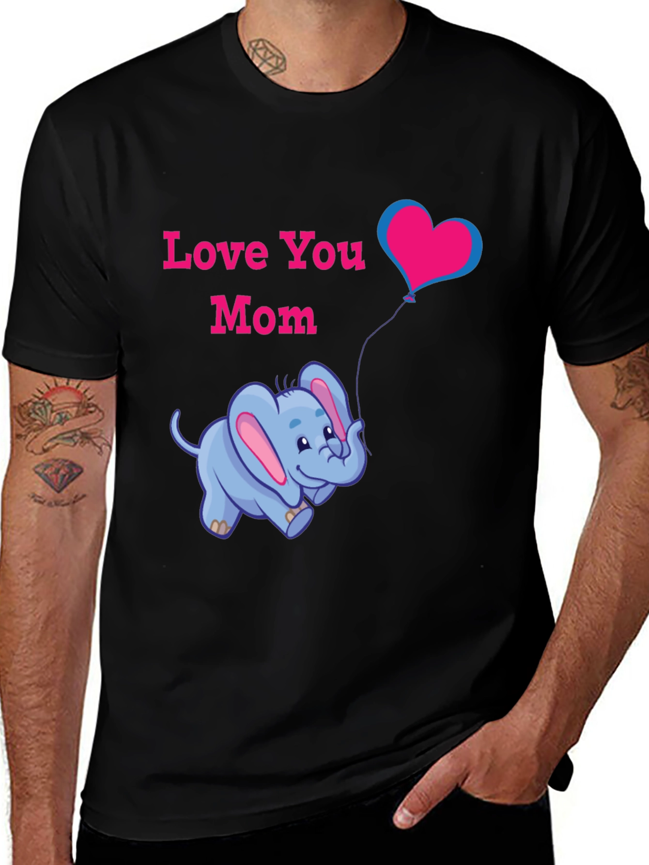Variant 15 of Love You Mom Graphic Tee - Elephant & Heart Balloon