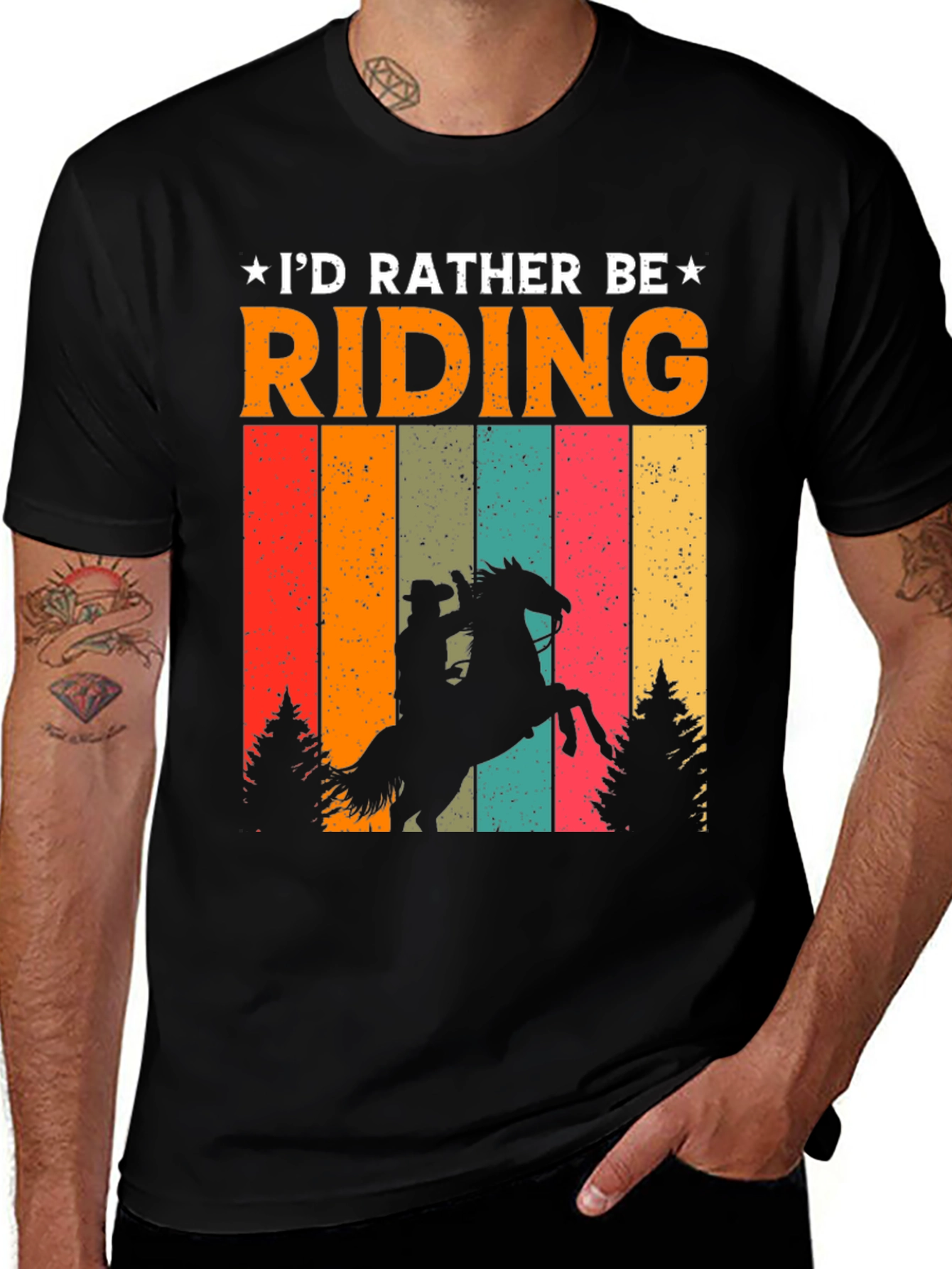 Variant 24 of I'd Rather Be Riding Horseback Retro Style T-Shirt