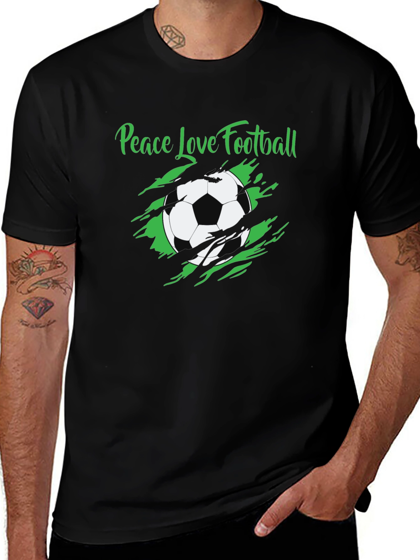 Peace Love Football Black T-Shirt
