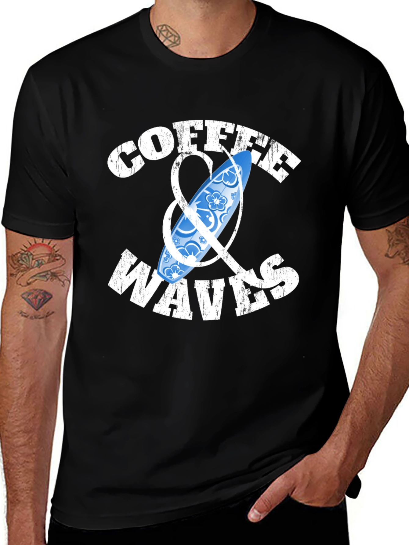 Variant 11 of Coffee & Waves Graphic Tee - Surf Style