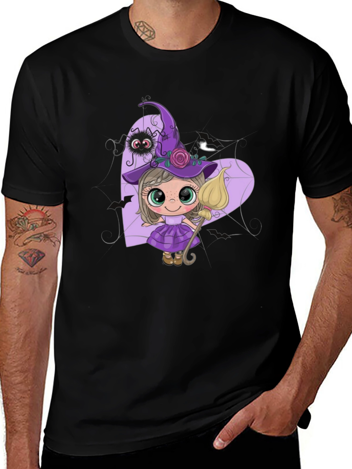 Variant 9 of Witch Cartoon Graphic Black T-Shirt