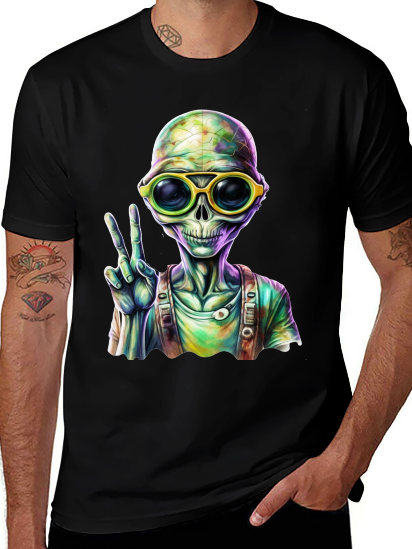 Variant 12 of Cool Alien Peace Sign Graphic Tee