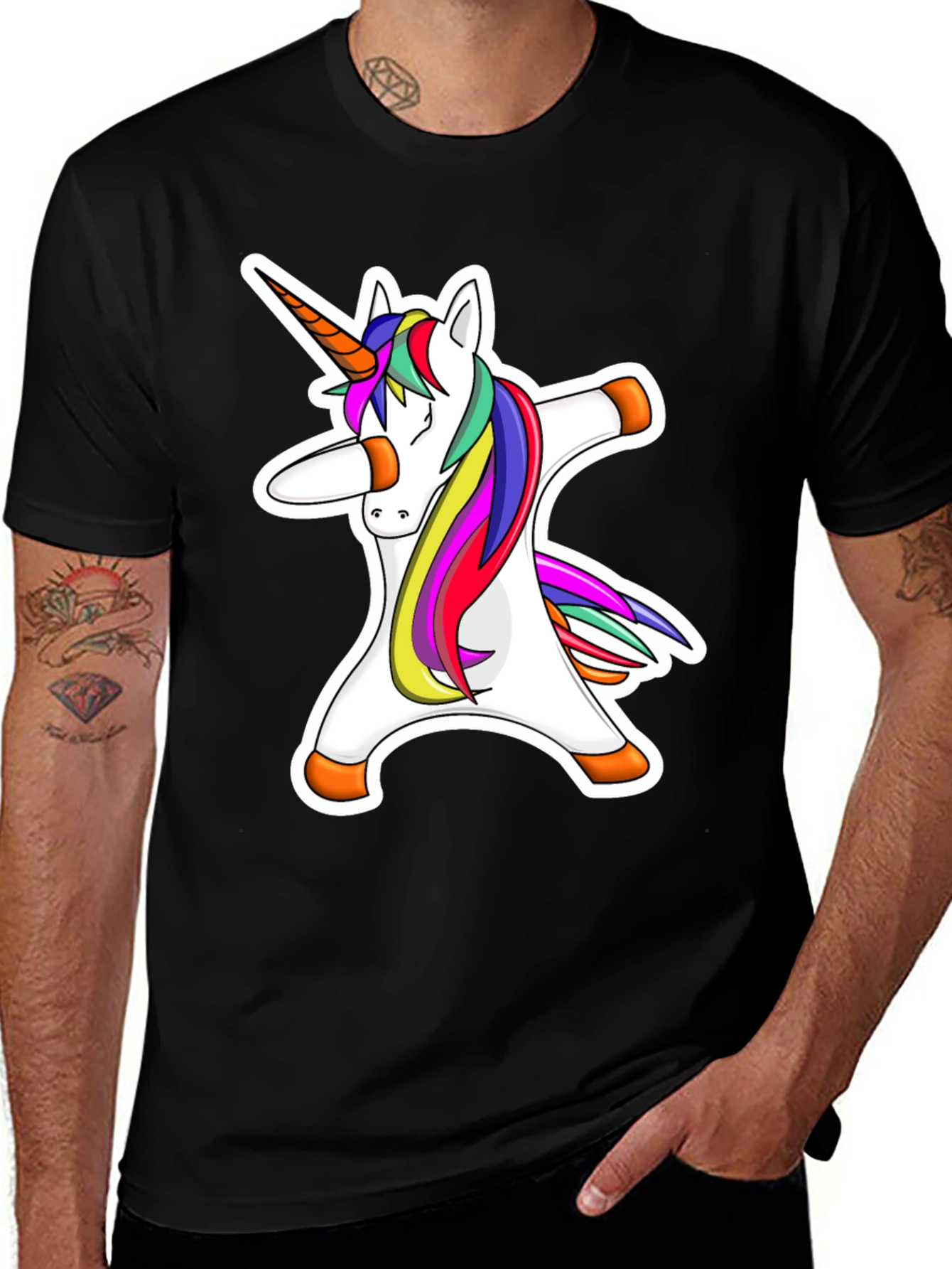 Dabbing Unicorn Graphic Tee - Men's Black T-Shirt