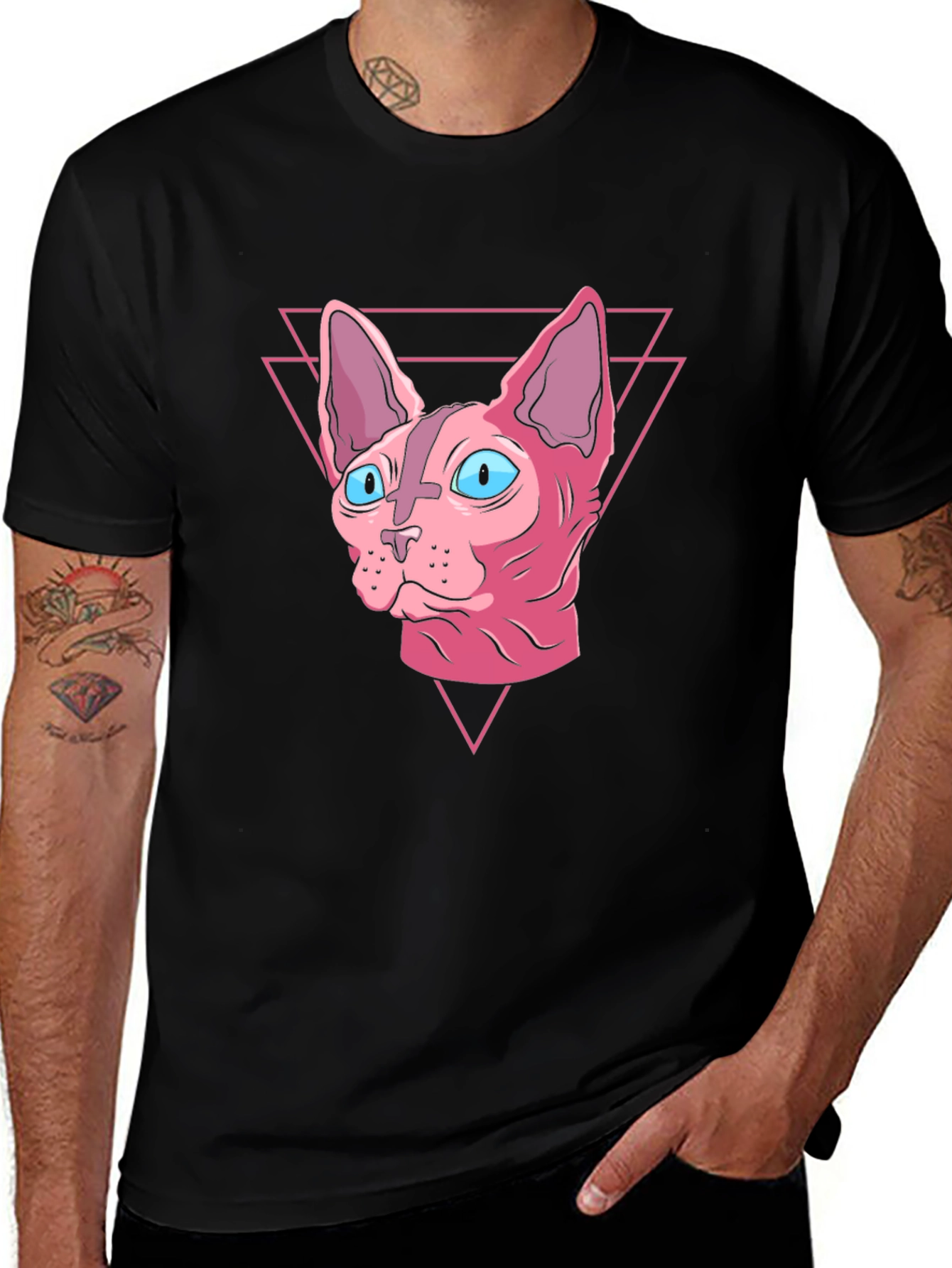 Variant 6 of Sphynx Cat Graphic Tee - Black Cotton Shirt