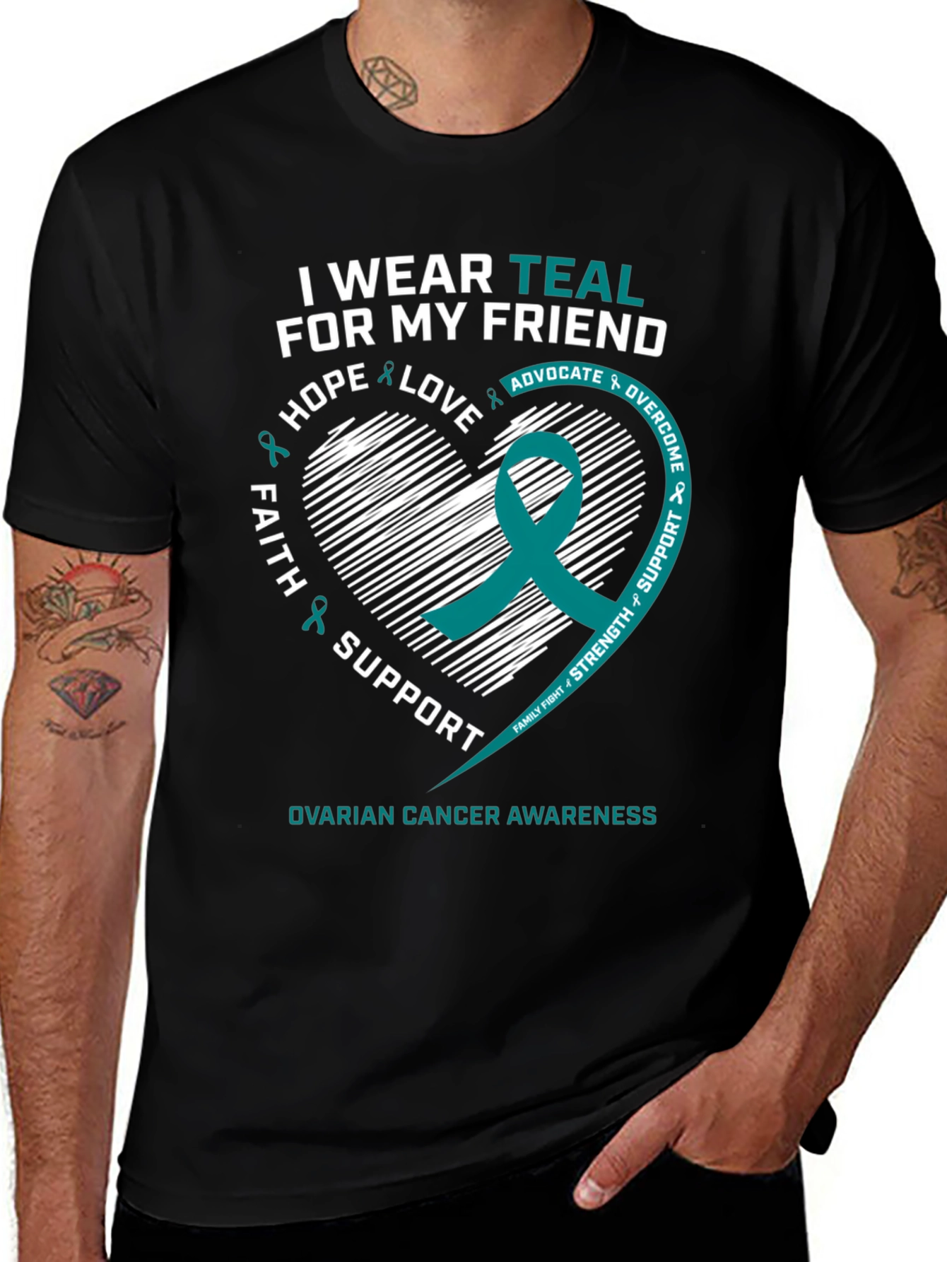 Teal Ribbon Ovarian Cancer Awareness T-Shirt