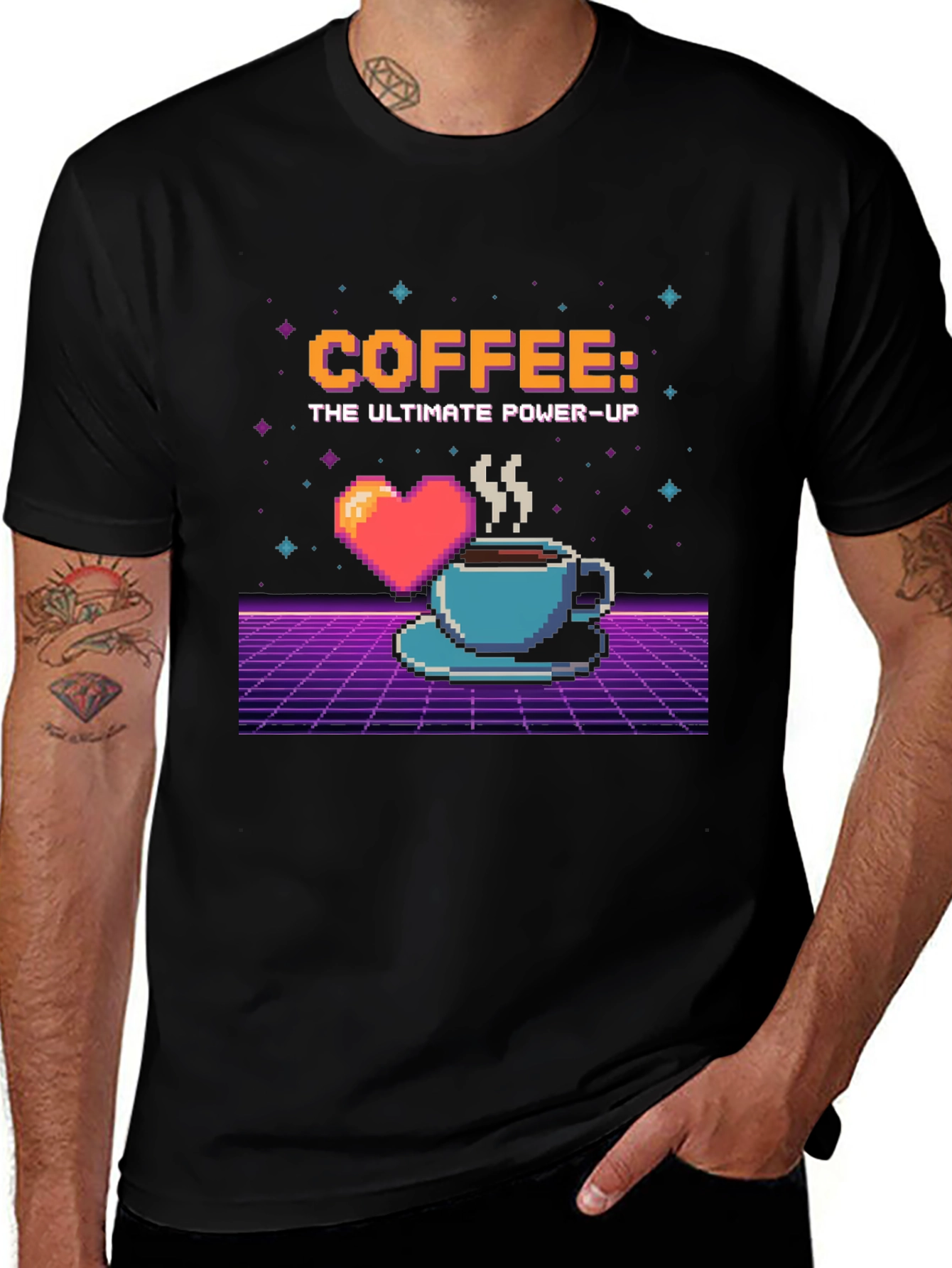 Variant 26 of Coffee: The Ultimate Power-Up Pixel Art T-Shirt