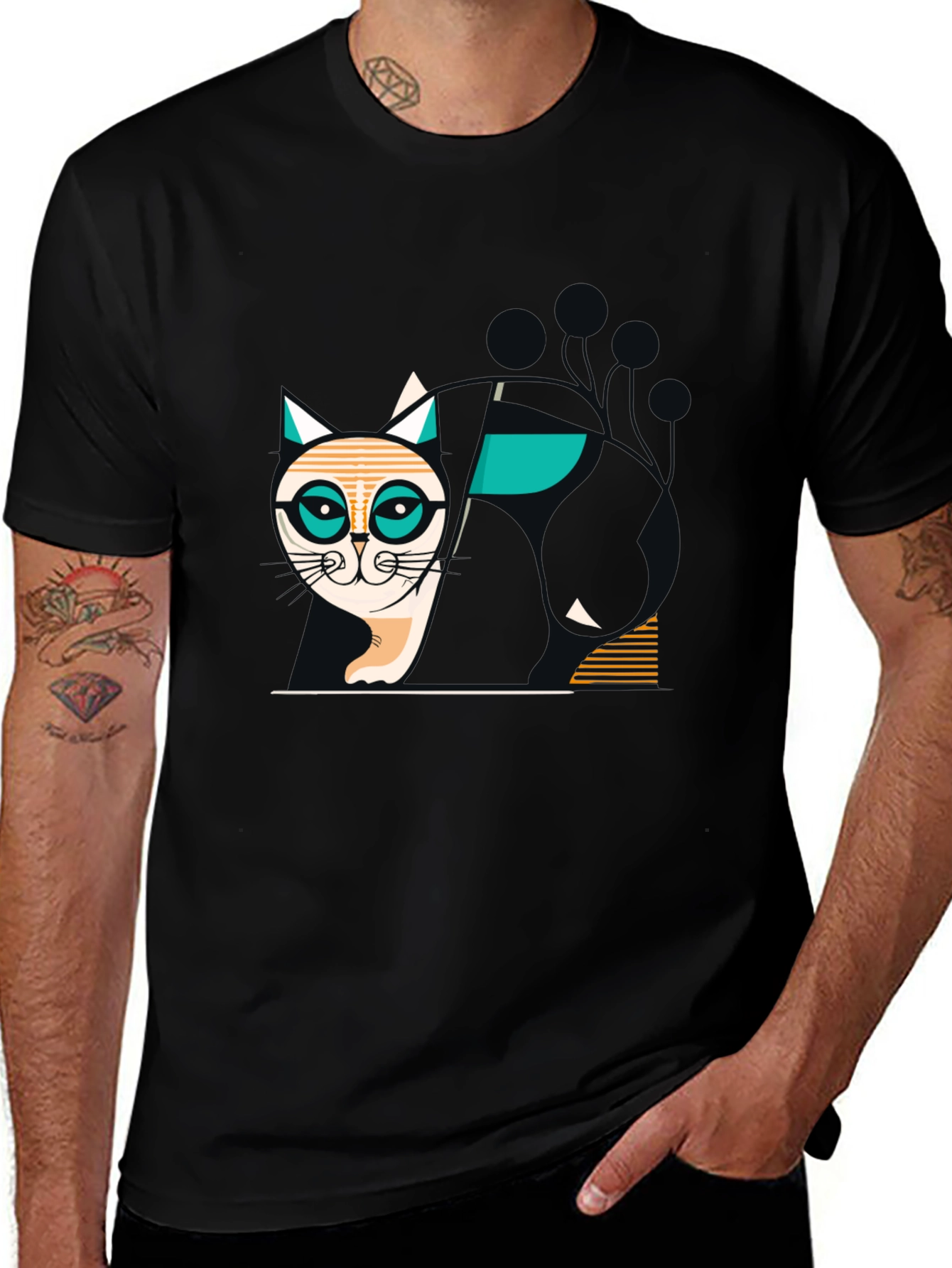 Variant 16 of Cool Cat Graphic Tee - Unisex Black T-Shirt