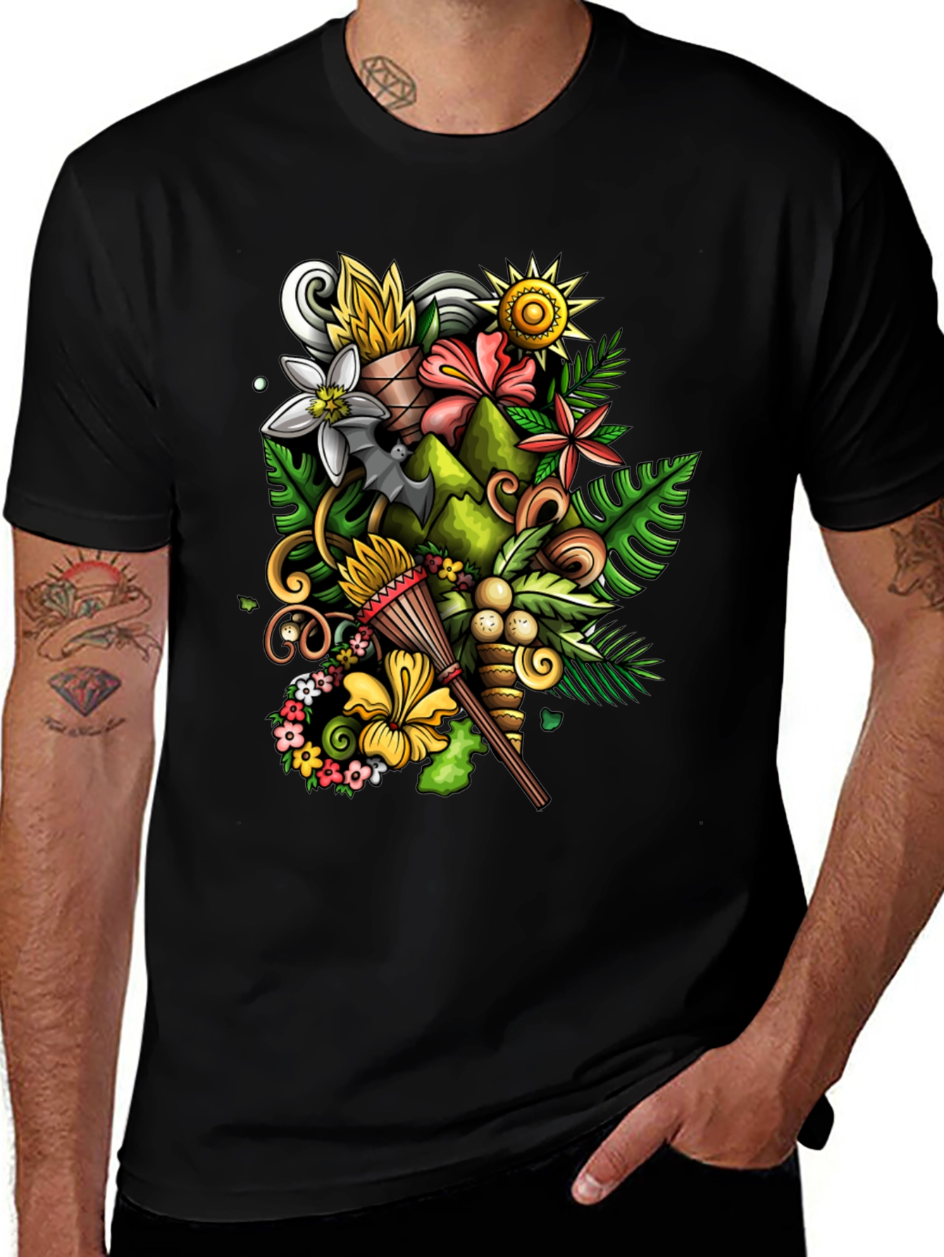 Variant 30 of Tropical Doodle Art Black T-Shirt