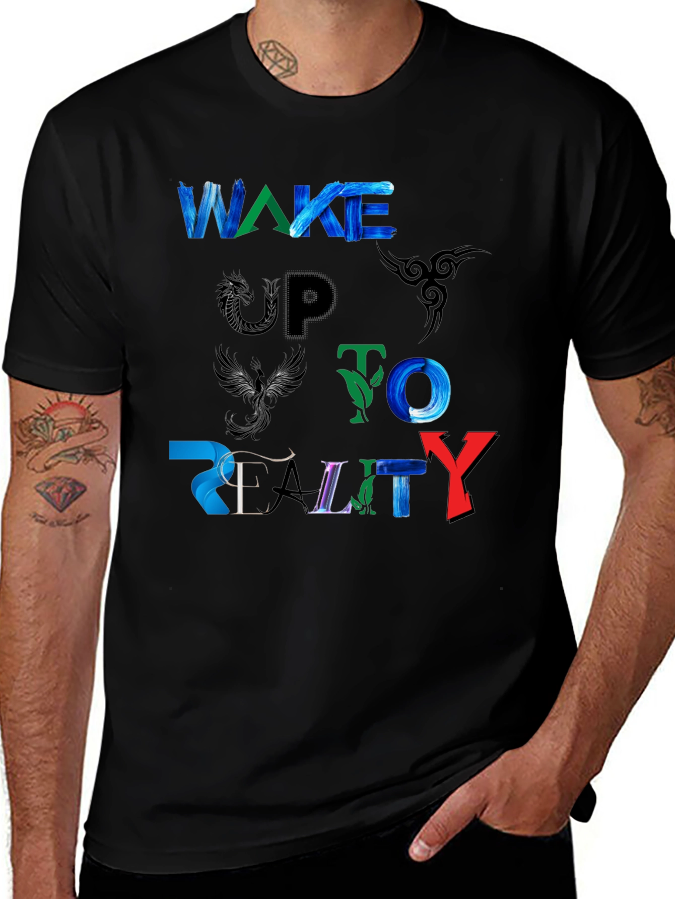 Variant 22 of Wake Up To Reality Graphic Black Tee