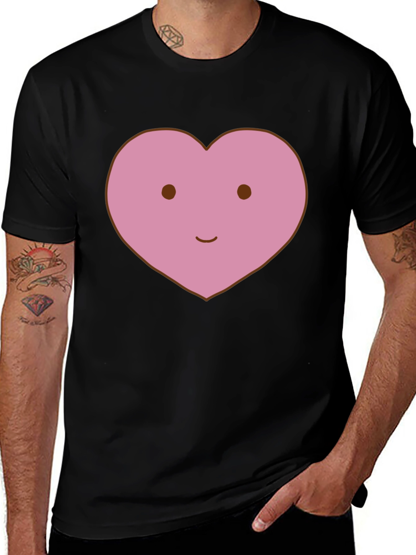 Variant 10 of Cute Heart Face Graphic Tee - Black Cotton T-Shirt