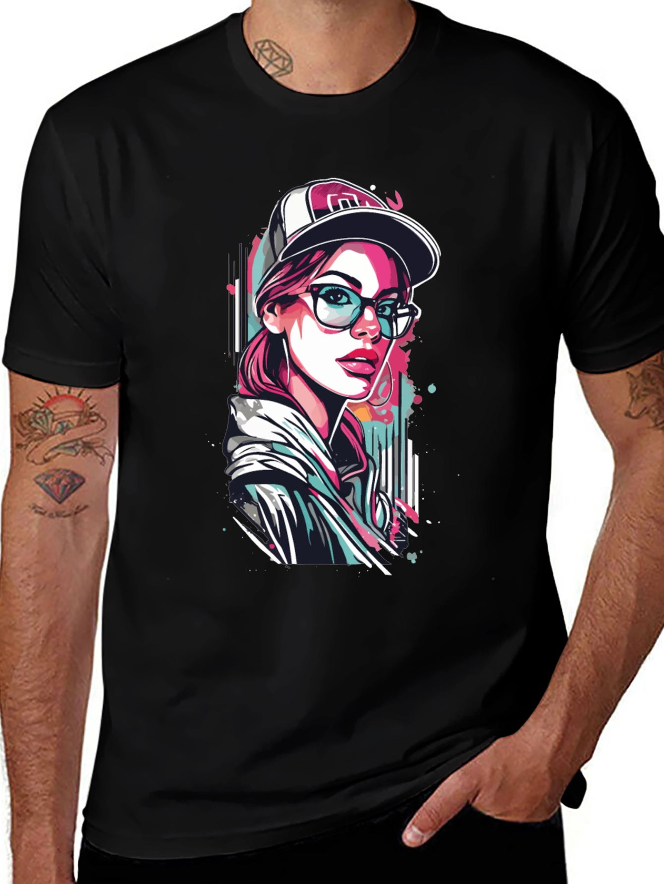 Variant 2 of Stylish Woman Graphic Print Black T-Shirt