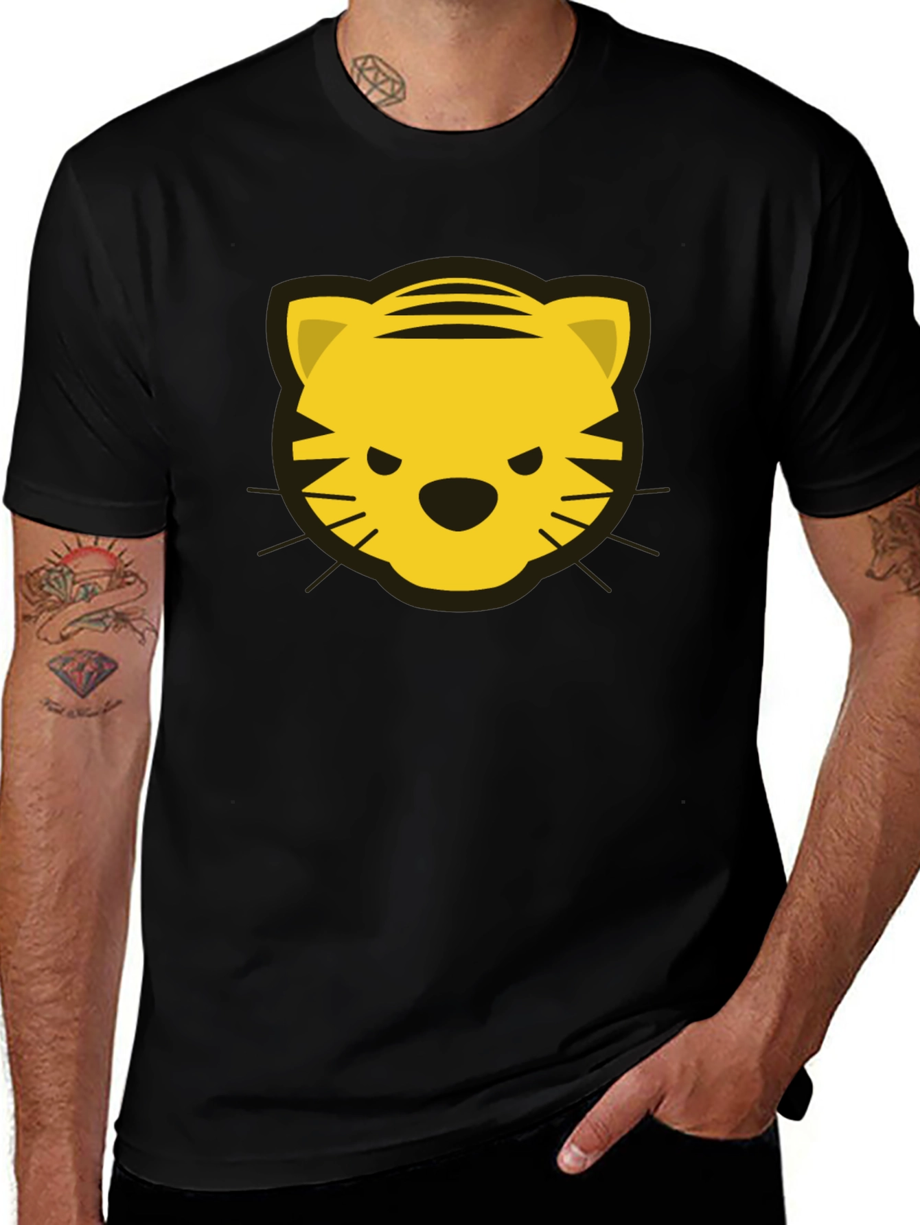 Variant 12 of Tiger Face Graphic Tee - Black Cotton T-Shirt