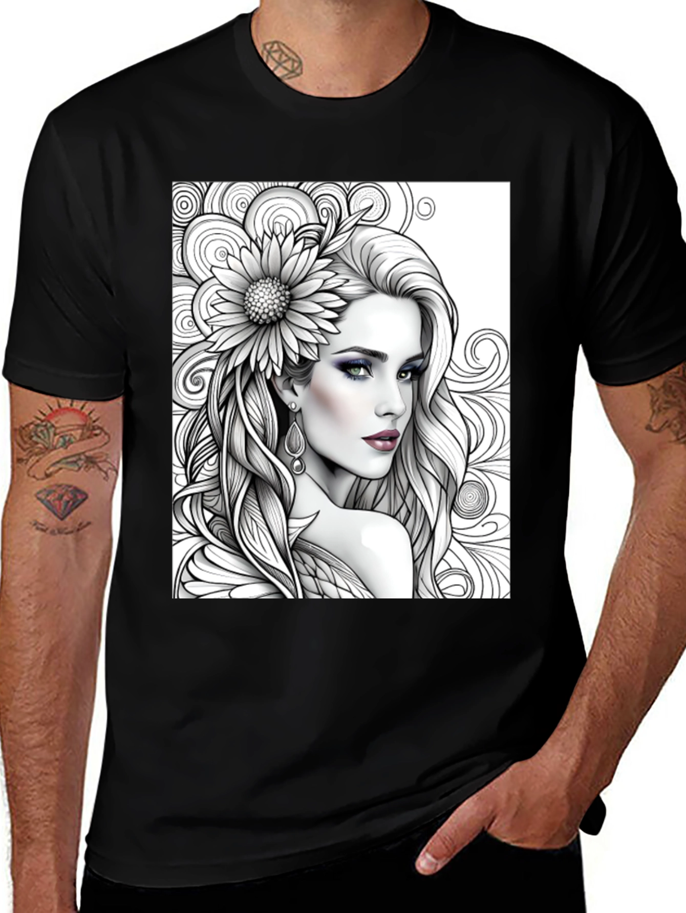 Variant 23 of Floral Woman Graphic Tee - Elegant Art Design
