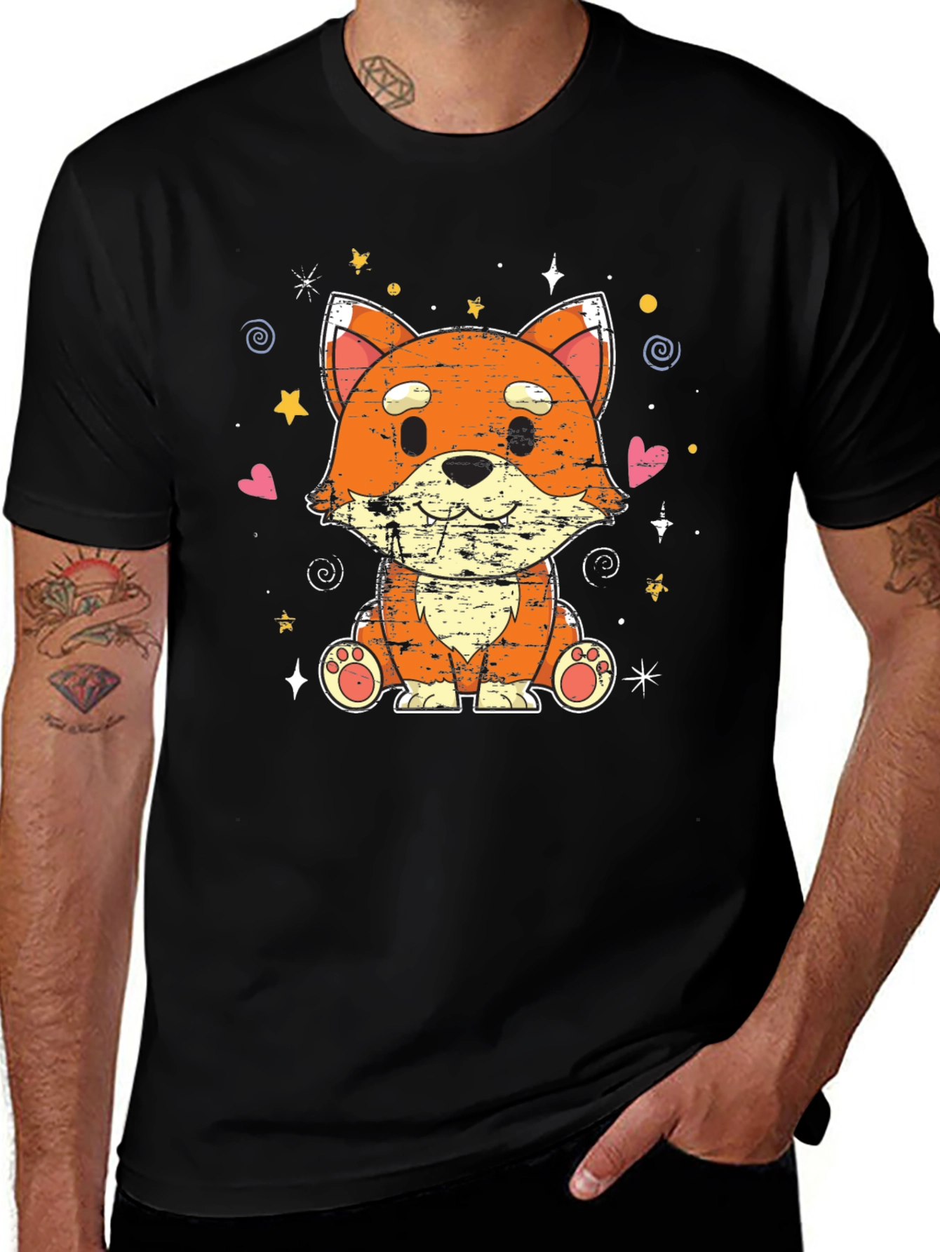 Variant 17 of Cute Kawaii Fox Black T-Shirt