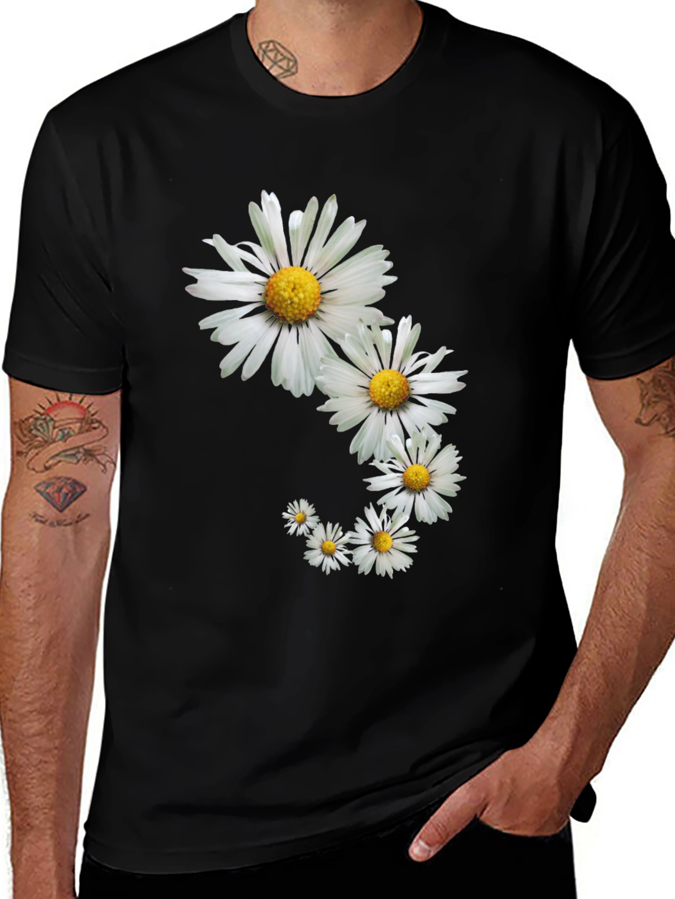 Variant 25 of Daisy Spiral Graphic Tee - Stylish Black T-Shirt