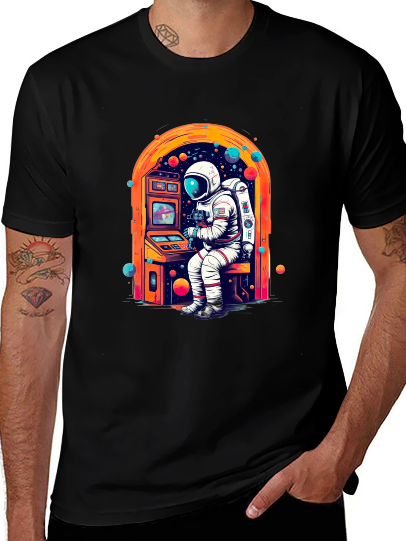 Variant 23 of Astronaut Gamer Graphic Tee - Black Cotton T-Shirt