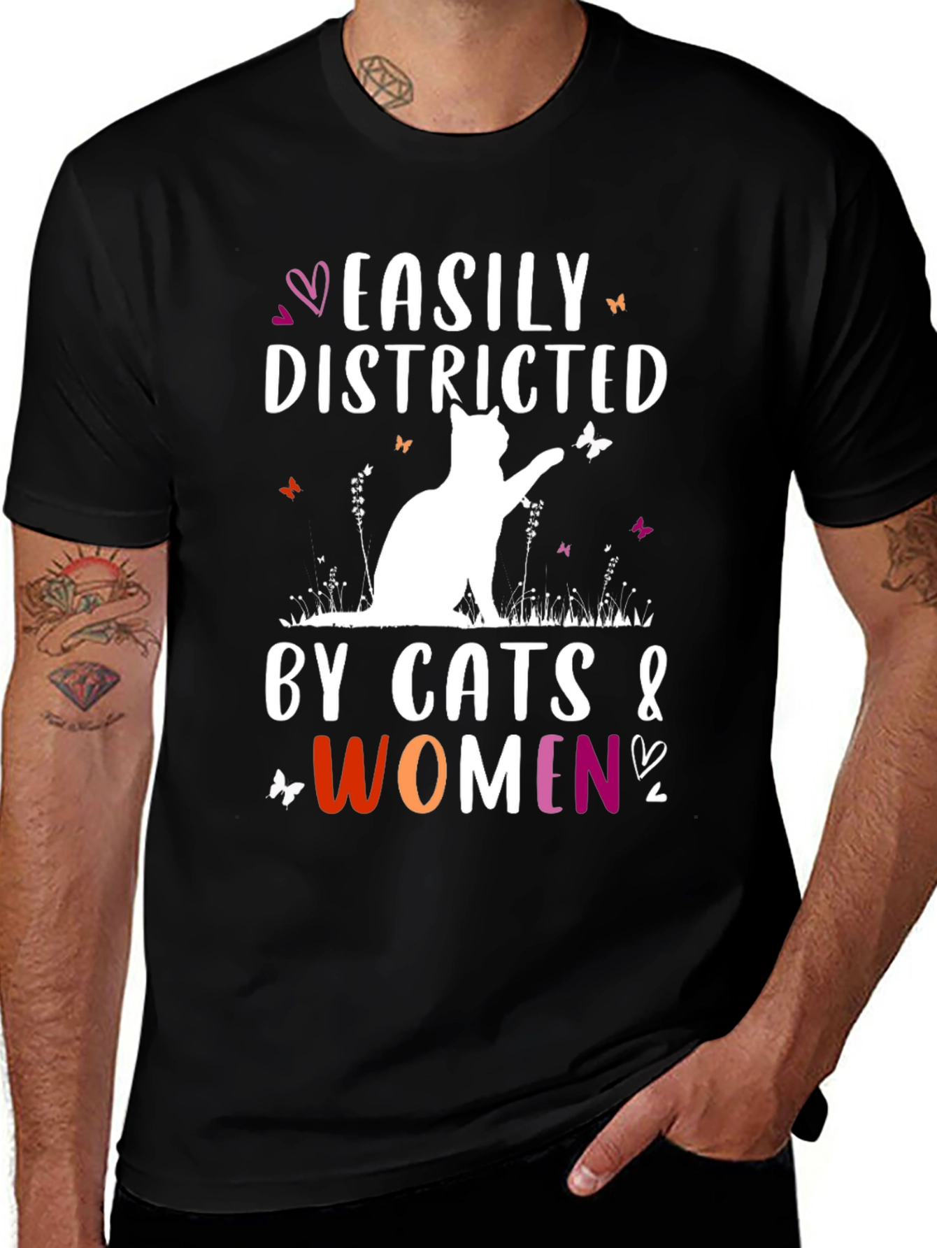 Variant 18 of Easily Distracted by Cats and Women Graphic Tee