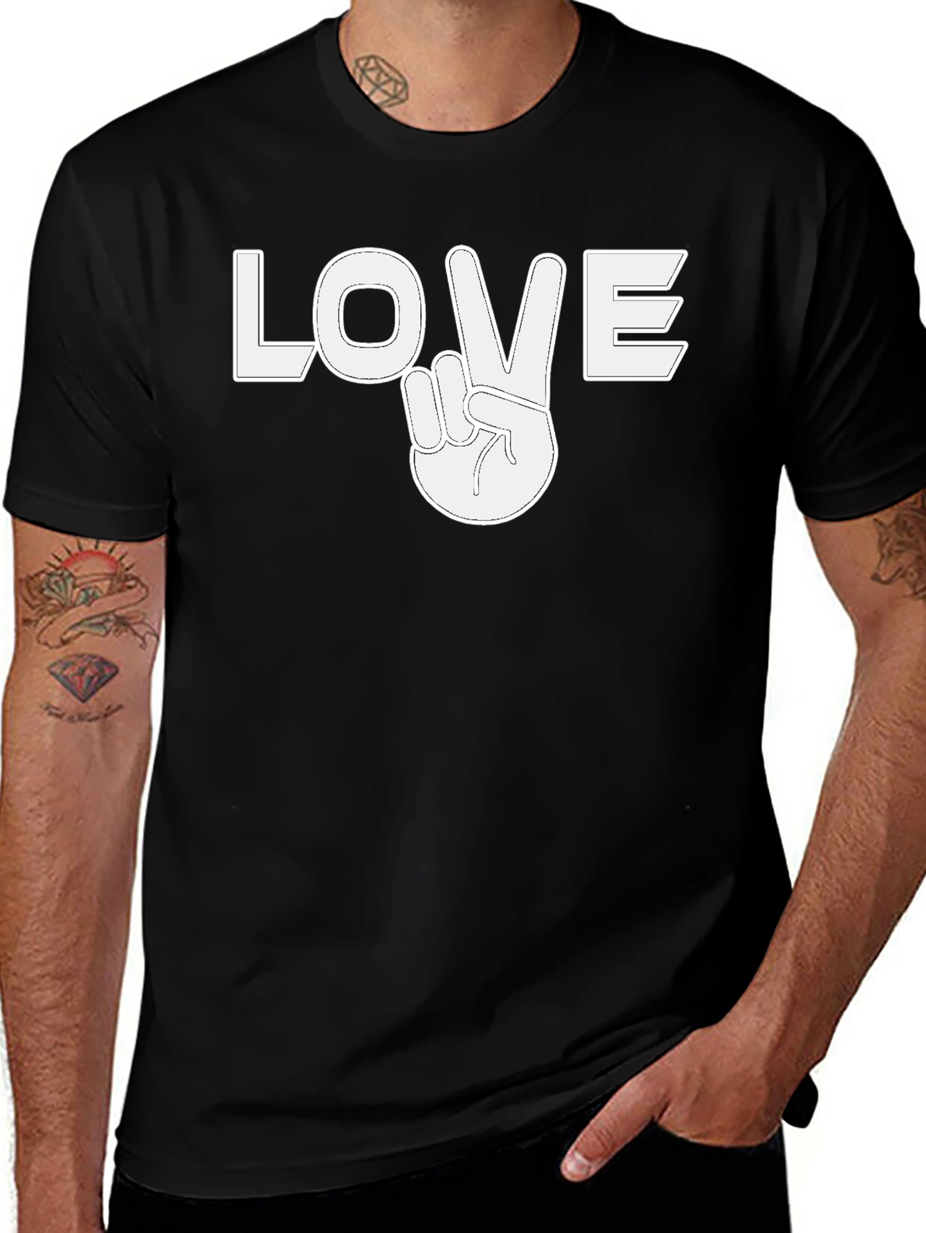 Love Peace Sign Graphic T-Shirt - Black