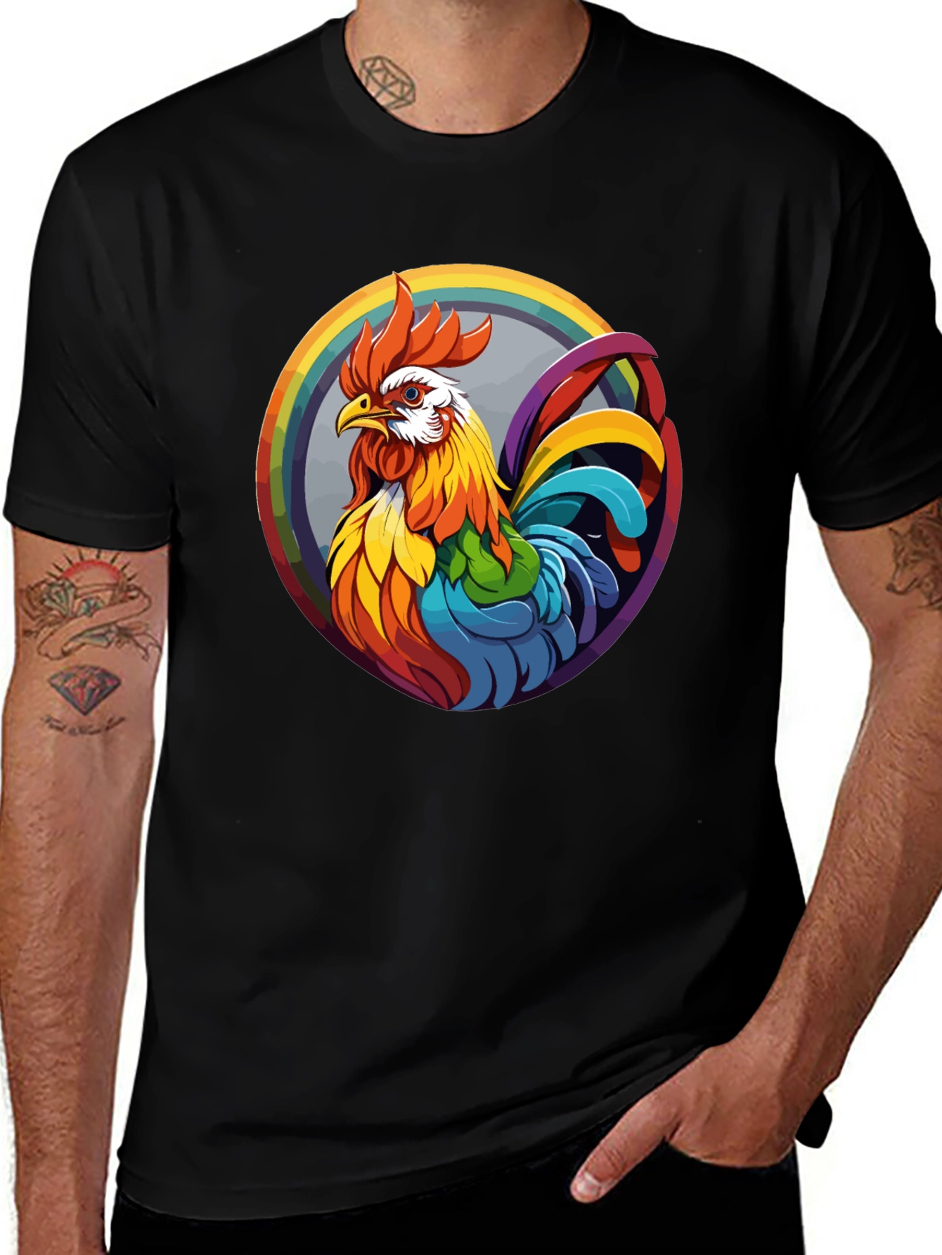 Variant 17 of Rainbow Rooster Graphic Tee