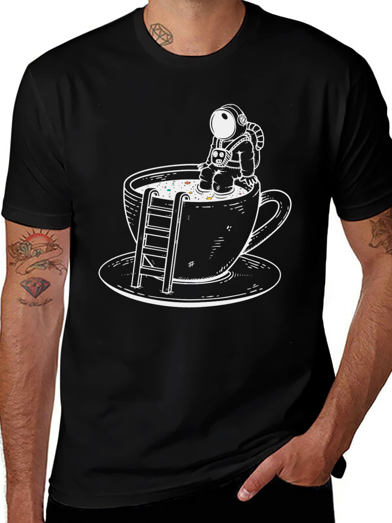 Variant 18 of Astronaut Coffee Cup Graphic Tee - Relaxed Fit