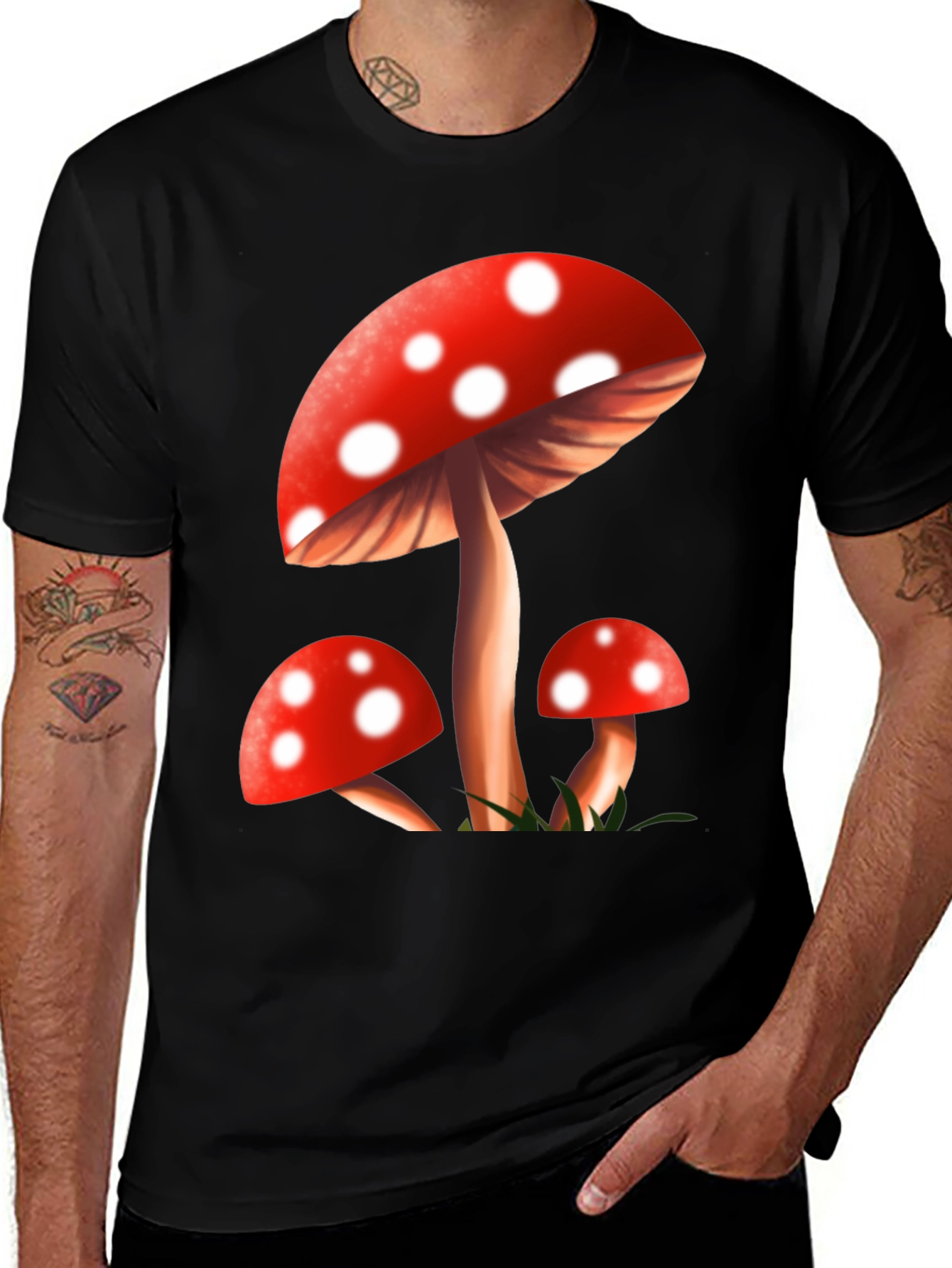 Variant 25 of Mushroom Graphic Tee - Black Cotton Blend T-Shirt