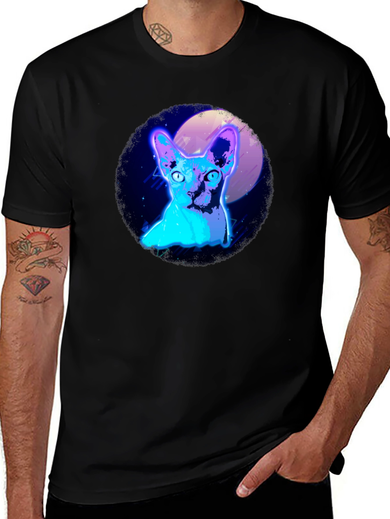 Sphynx Cat Graphic Tee - Unique Neon Design