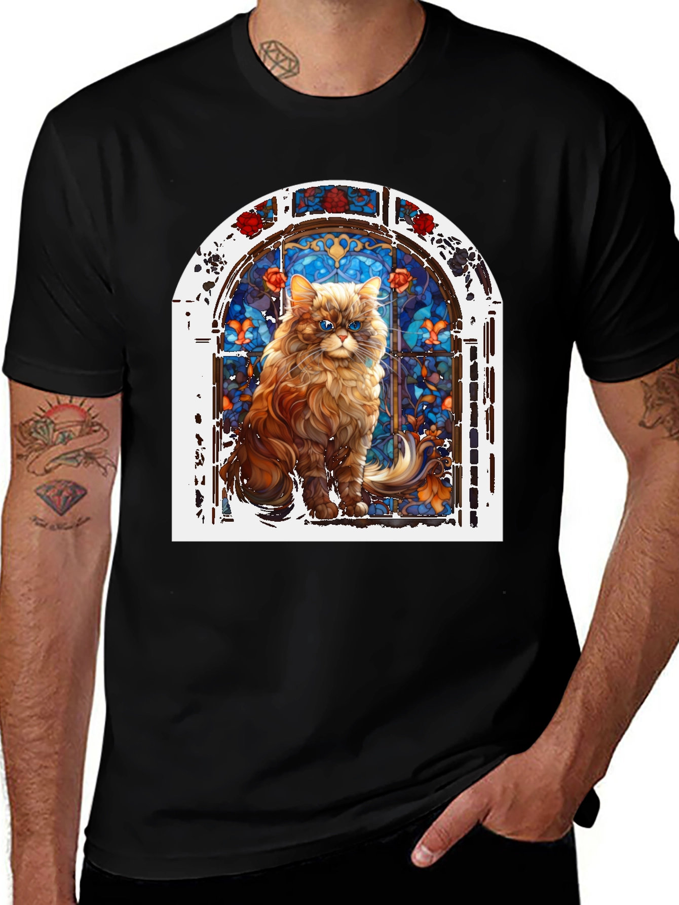 Variant 11 of Cat in Stained Glass Window Graphic T-Shirt