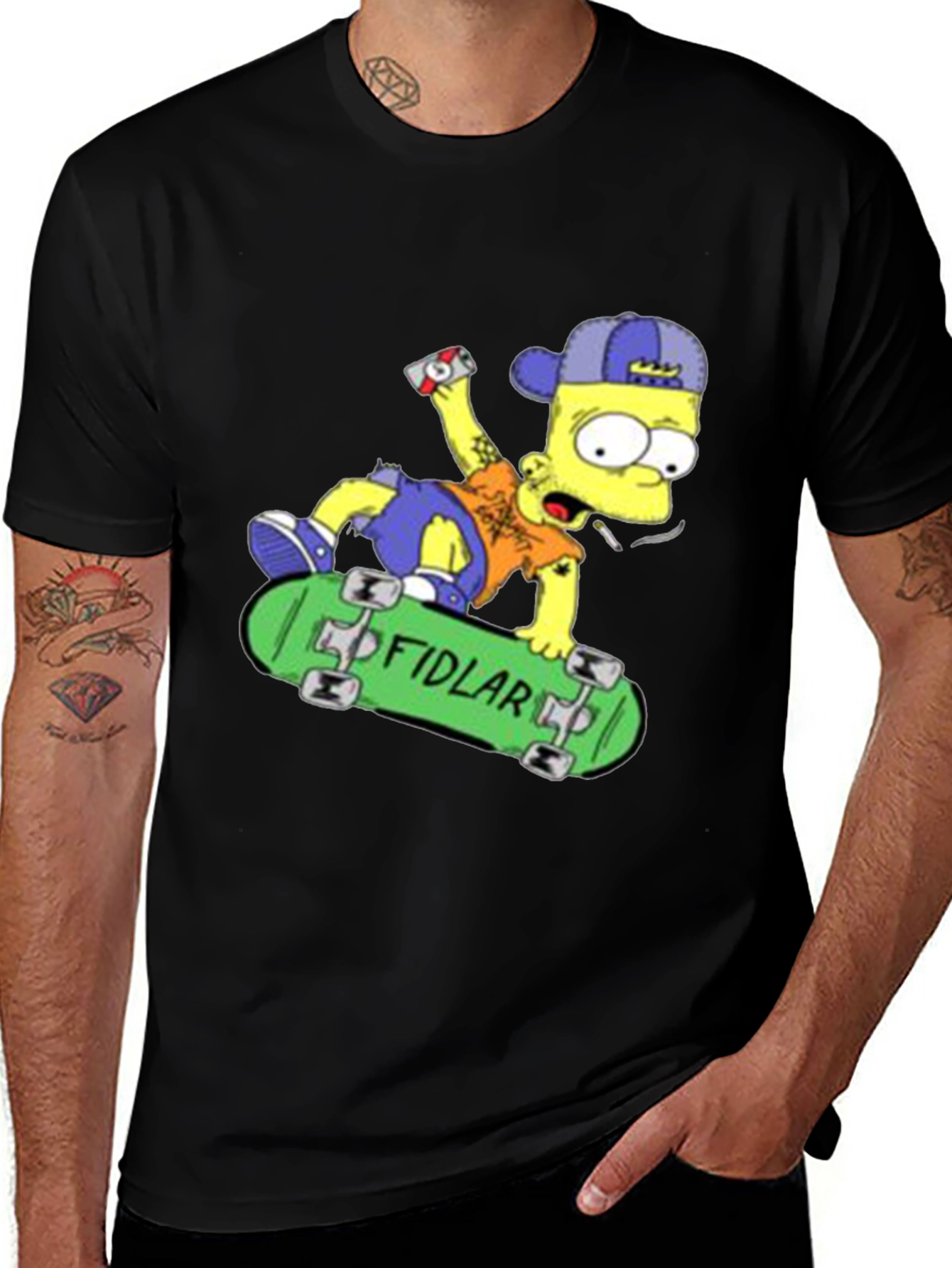 Black Bart Simpson Skateboard Graphic T-Shirt main image