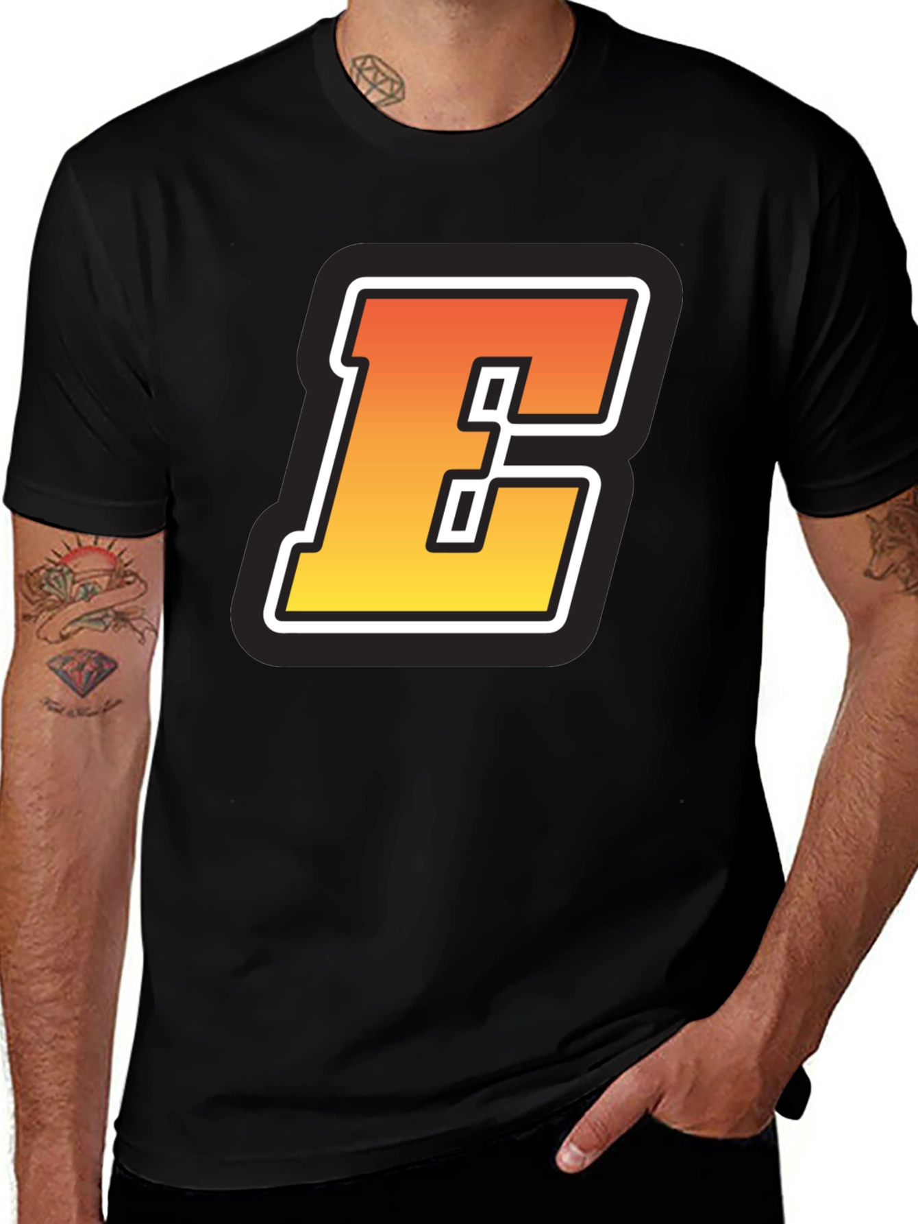 Variant 13 of Bold Letter E Graphic Tee - Black T-Shirt