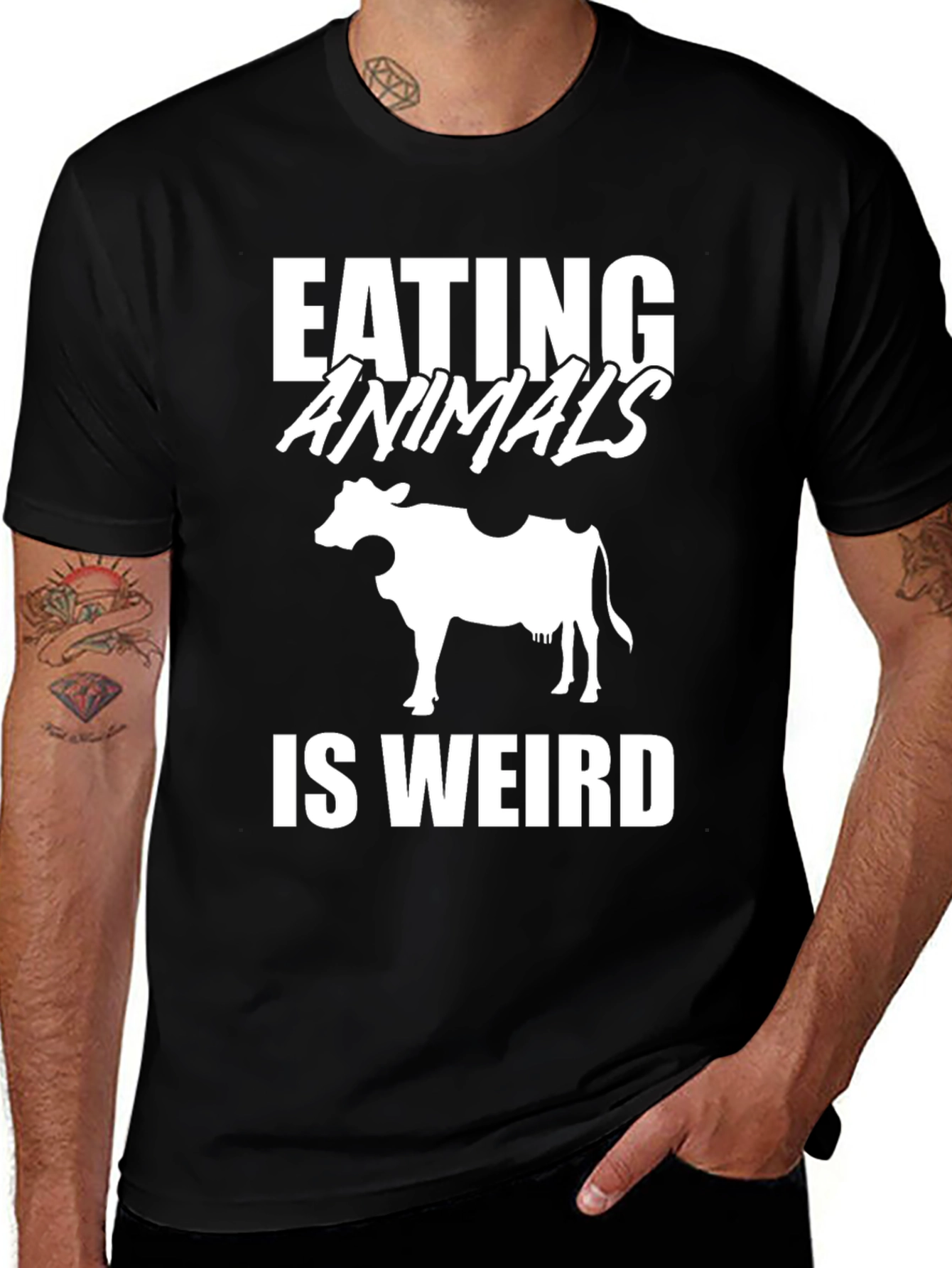 Variant 26 of Eating Animals Is Weird T-Shirt Vegan Cow Tee