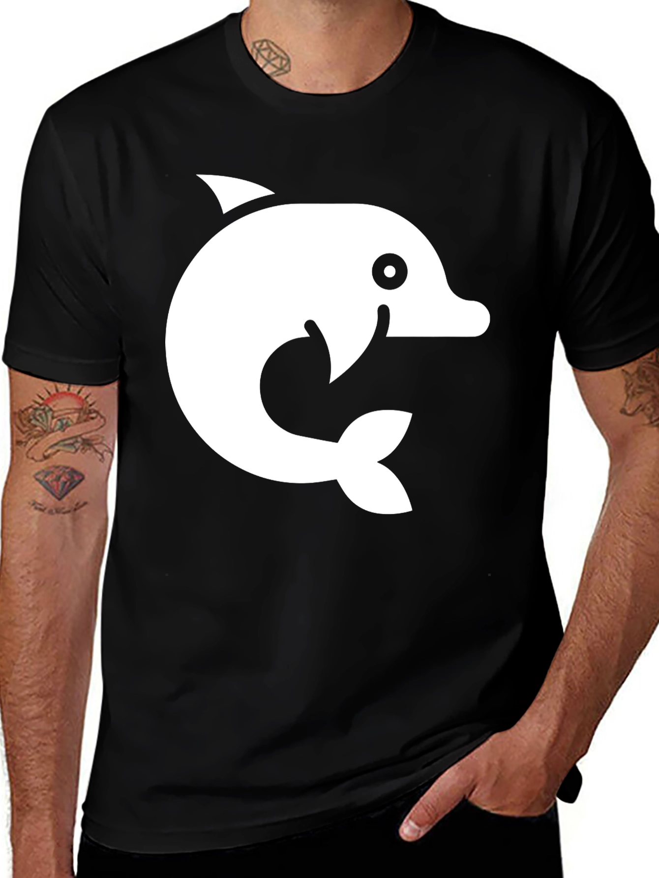 Dolphin Graphic Tee - Black Cotton Blend