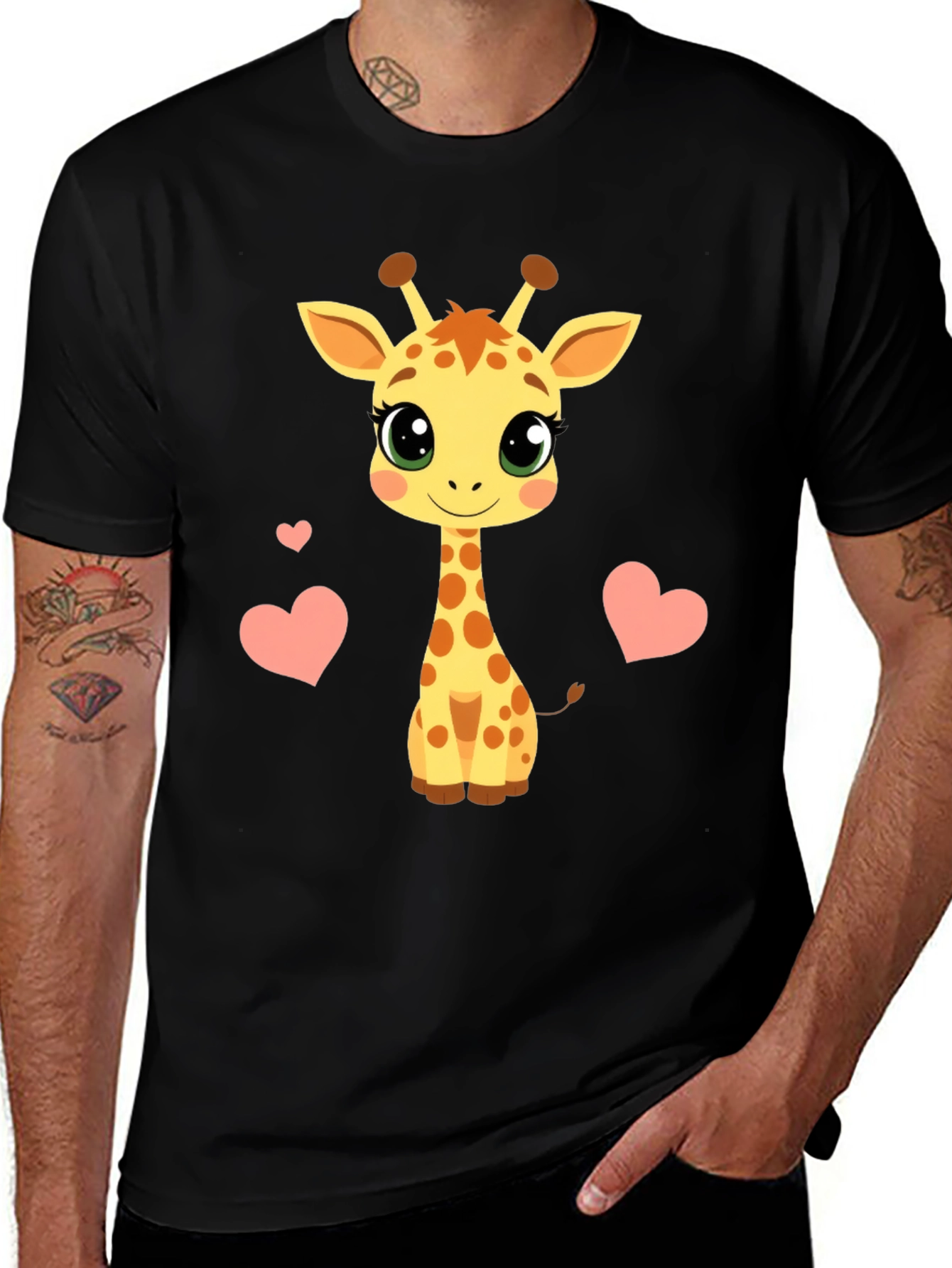 Variant 12 of Giraffe Heart Graphic Tee - Men's Black T-Shirt