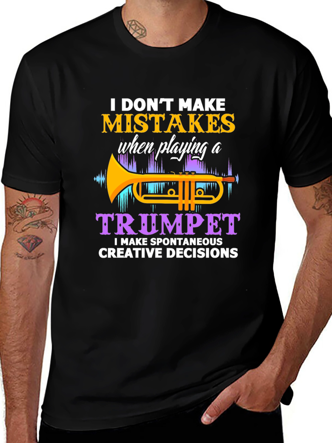 Variant 15 of Trumpet Player T-Shirt: No Mistakes, Creative Decisions