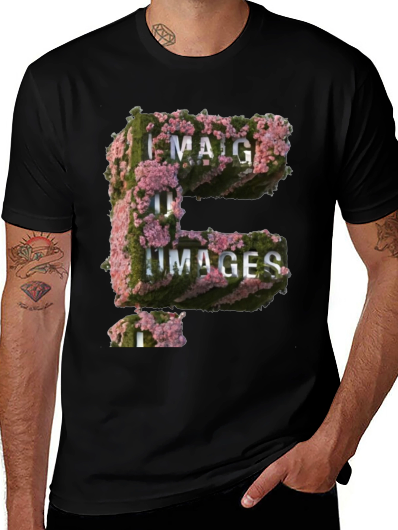 Floral "E" Images T-Shirt - Unique Graphic Tee