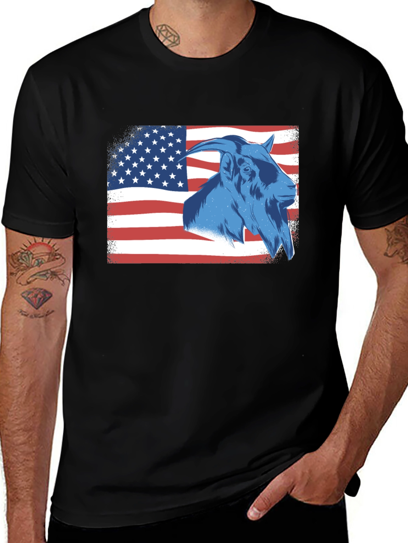Variant 24 of Goat USA Flag T-Shirt - Patriotic Graphic Tee