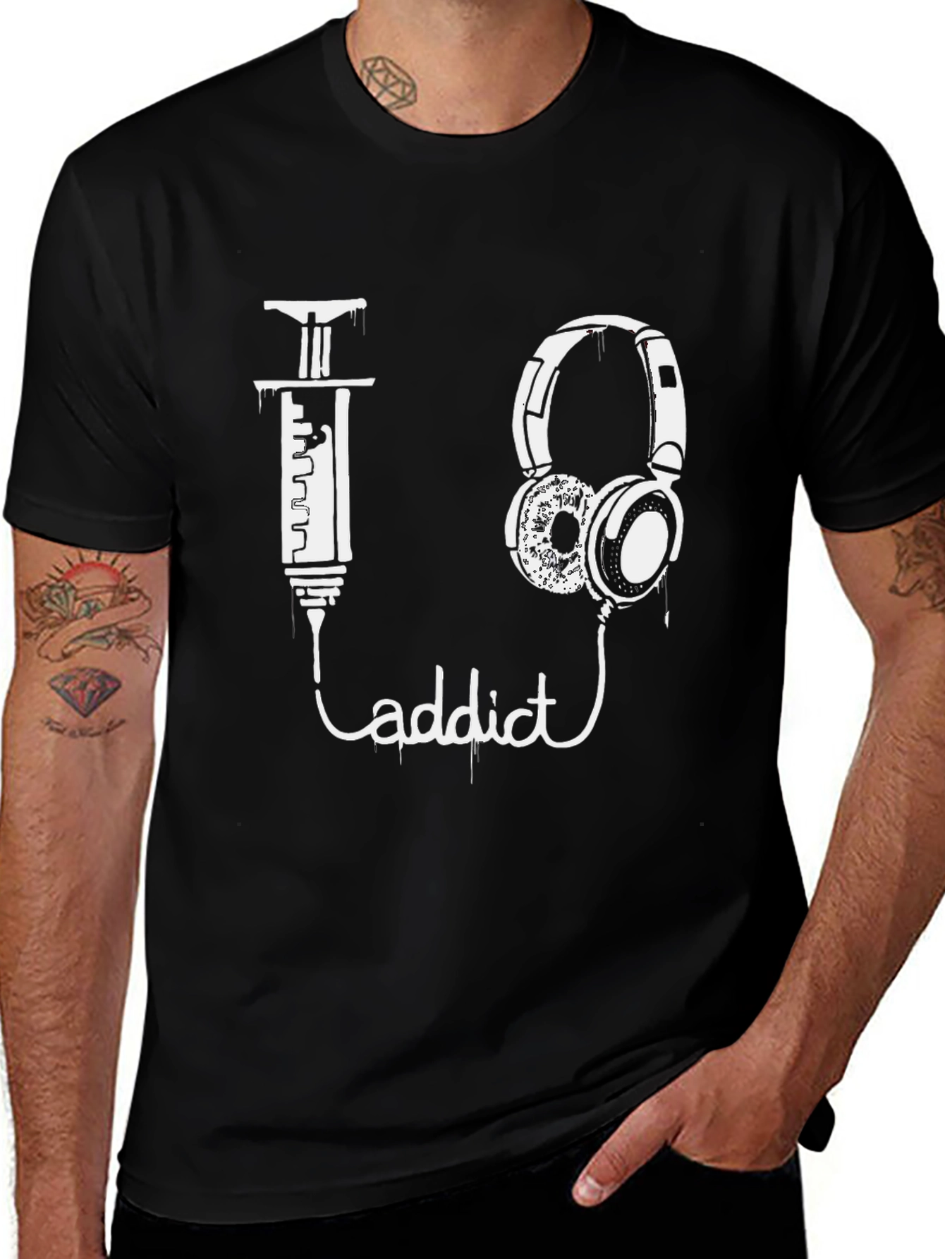 Variant 30 of Music Addict Graphic T-Shirt - Black Cotton Tee