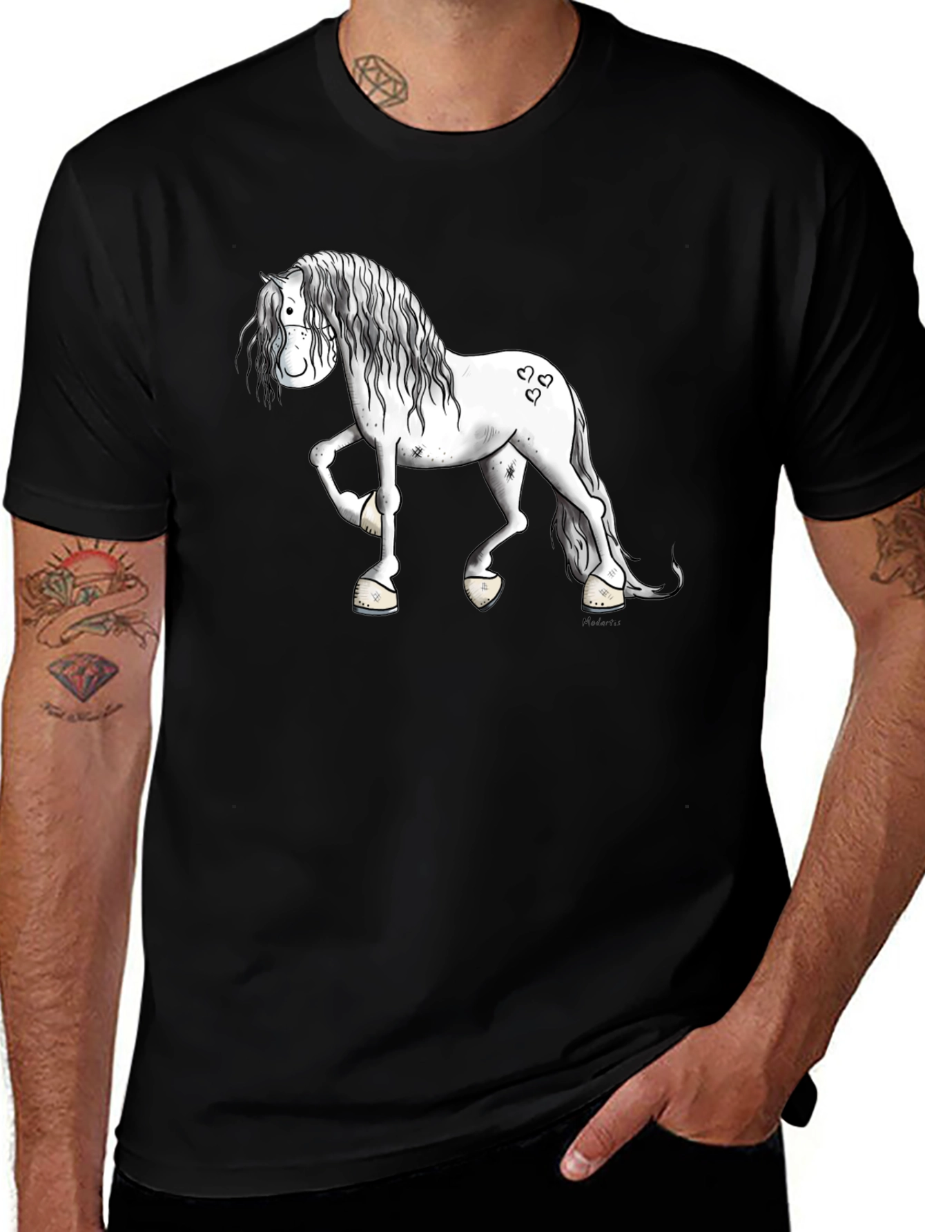 Variant 11 of Cartoon Horse Graphic Print Black T-Shirt