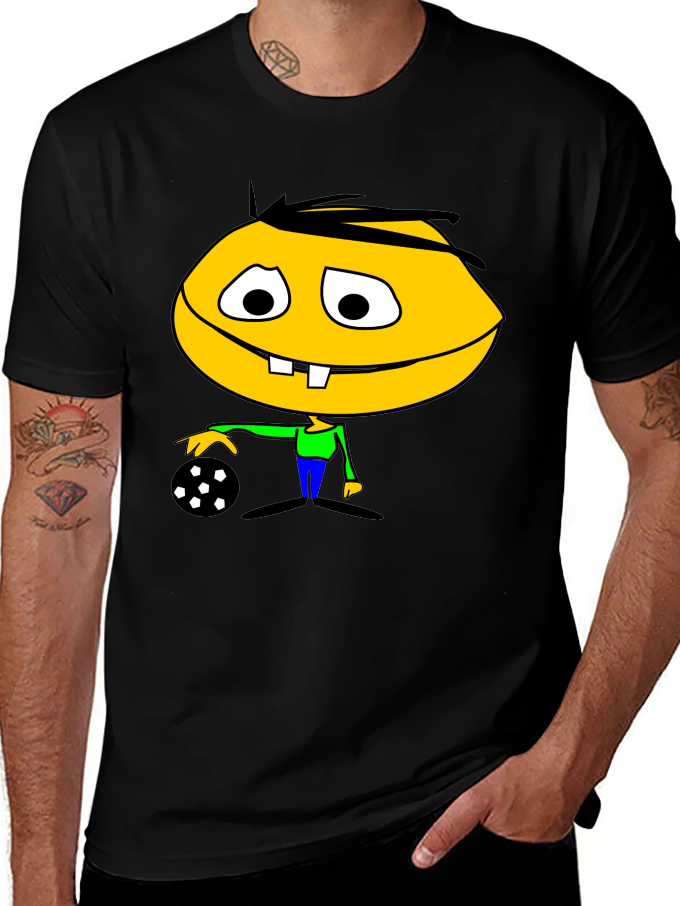 Variant 17 of Cartoon Soccer Player Black T-Shirt