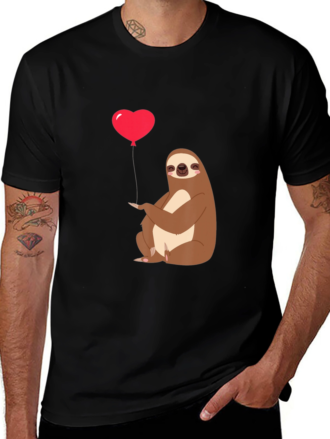 Variant 10 of Sloth Heart Balloon Graphic Tee - Black