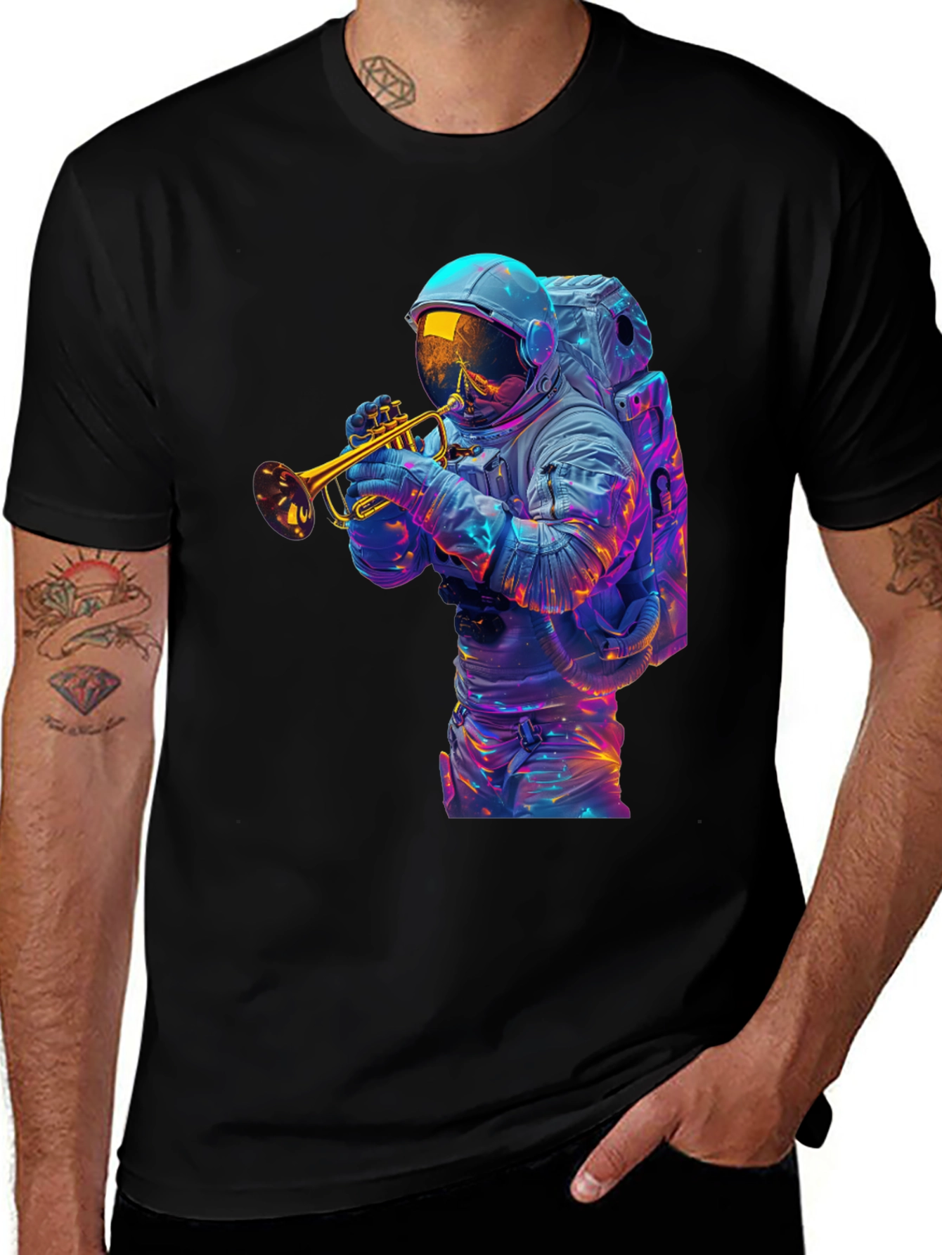 Variant 15 of Astronaut Trumpet Player Graphic Tee - Black