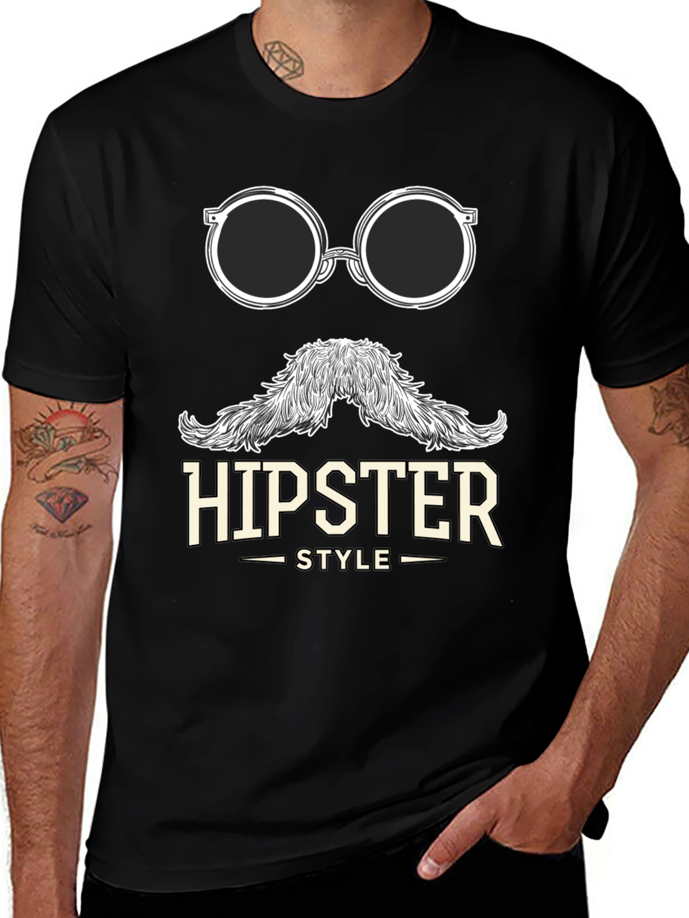 Variant 18 of Hipster Style Graphic Tee - Black T-Shirt