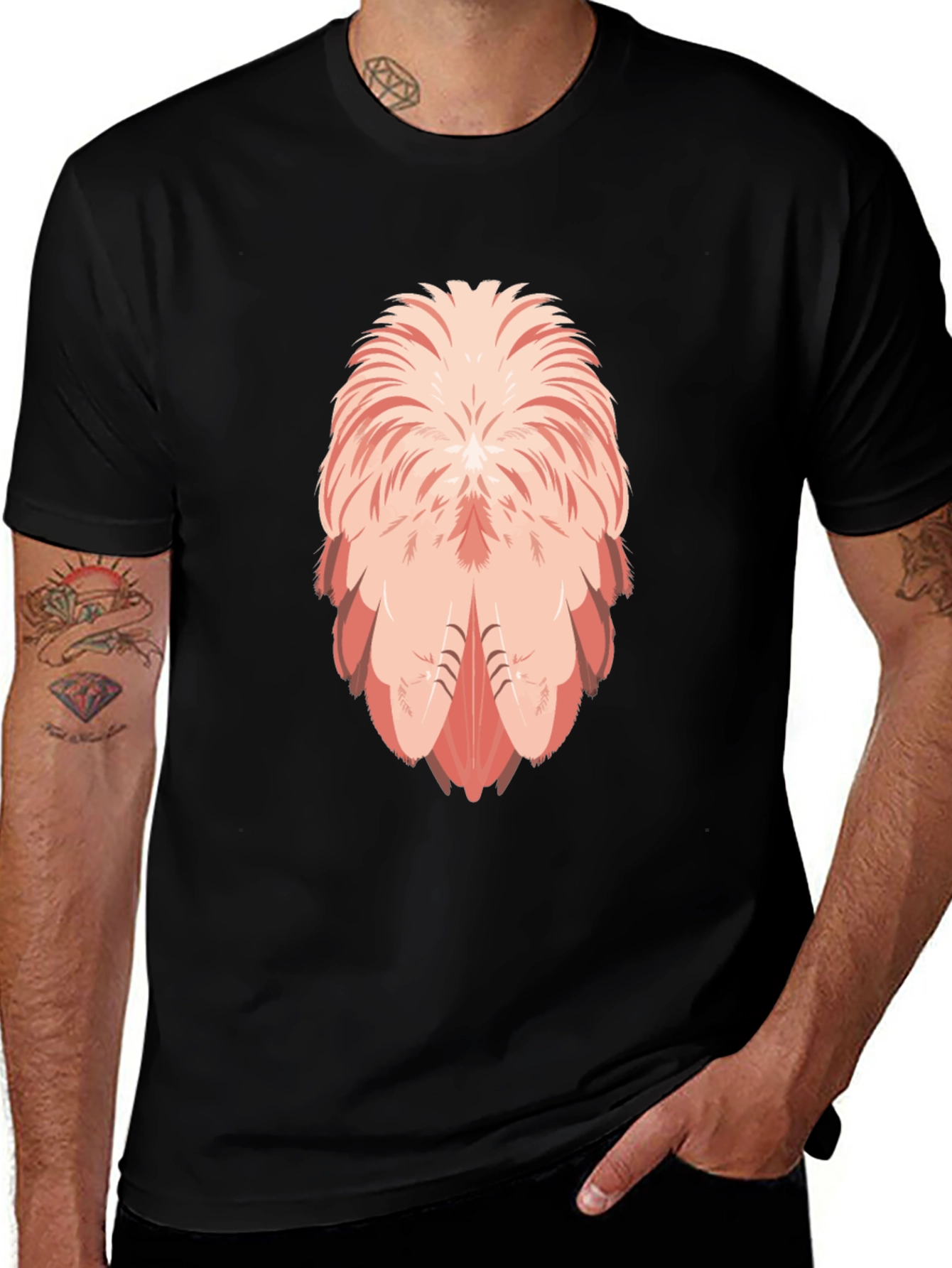 Variant 20 of Flamingo Feather Design Black T-Shirt