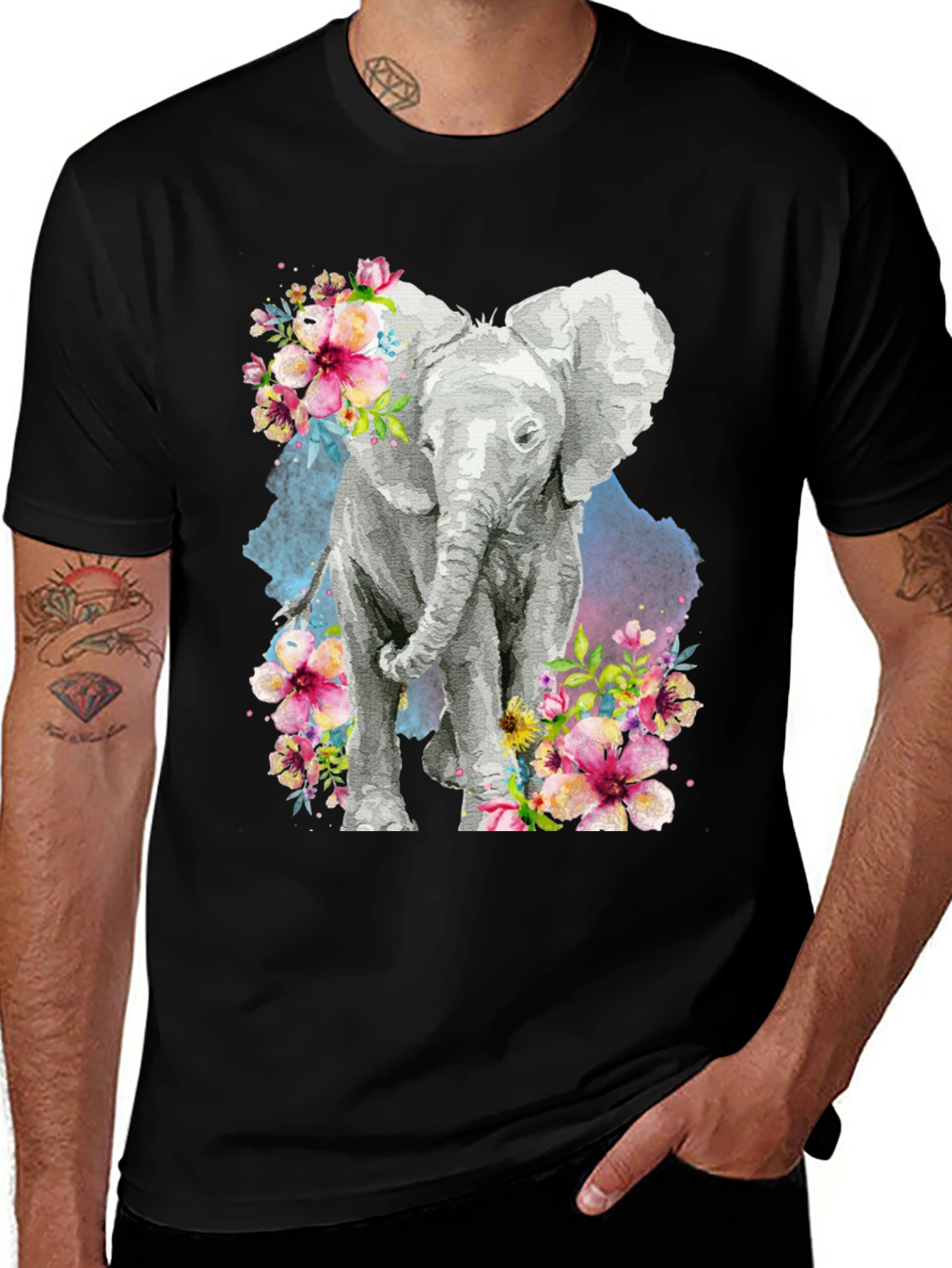 Variant 21 of Elephant Floral Graphic Tee