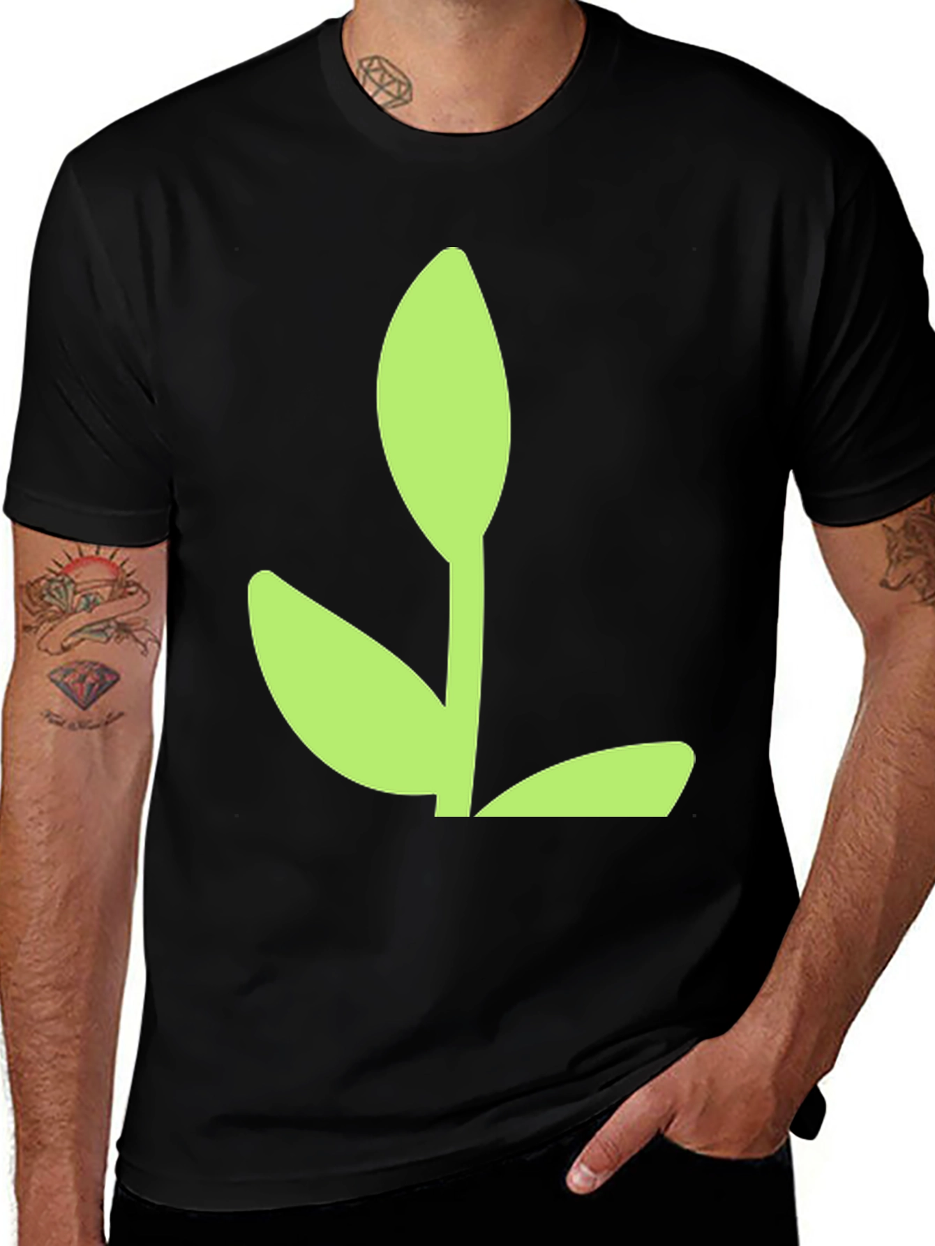 Variant 22 of Minimalist Green Sprout Design Black T-Shirt