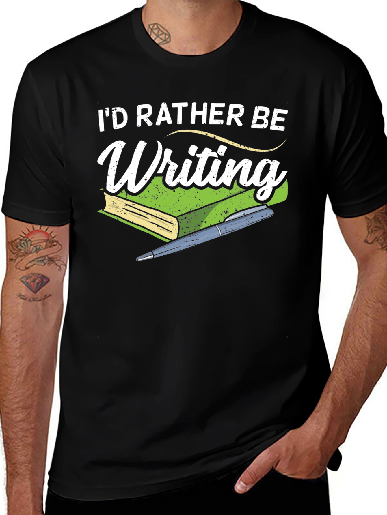 Black I'd Rather Be Writing T-Shirt - Book Lover Tee main image