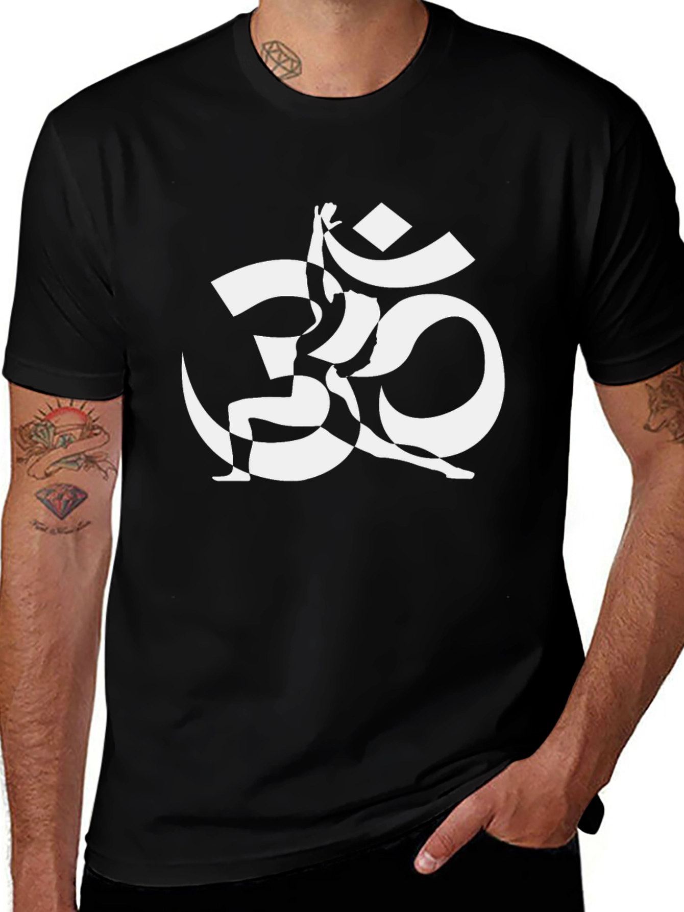 Variant 13 of Om Yoga Pose Graphic Tee - Black